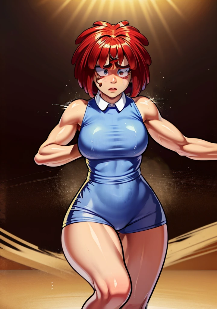 A strong and confident girl, Ragatha, is wearing boxing gloves and flexing her biceps in an artistic composition. The medium used for this artwork is a detailed oil painting, capturing every muscle detail and expression. The lighting in the scene is dramatic, with a spotlight highlighting Ragatha's strong features.

The artwork is of the best quality, with ultra-detailed rendering. The image is in high resolution, depicting Ragatha with realistic and photorealistic precision. HDR and studio lighting techniques are employed to enhance the visual impact. The colors are vivid and vibrant, adding energy and dynamism to the overall composition.

Ragatha stands in a boxing ring, surrounded by ropes and a lively crowd. The atmosphere is intense, capturing the excitement and adrenaline of the boxing match. She wears boxing gloves, which are carefully detailed, showing the texture and material of the gloves. The biceps on her arms are flexed, emphasizing her strength and determination.

Ragatha's eyes are filled with determination and focus, as she prepares for the next move. Her lips are slightly parted, showing a hint of determination and resilience. Her facial expression is confident, representing her unwavering spirit.

In the background, there is a hint of the boxing arena, with spectators cheering and watching the match. The composition is dynamic, with diagonal lines and movement, capturing the energy and action of the boxing scene. The overall style of the artwork leans towards the realistic and dynamic, showcasing the intensity of the moment.

Through this prompt, Stable Diffusion will generate a high-quality image of Ragatha, wearing boxing gloves, flexing her biceps, and capturing the spirit of strength and determination.