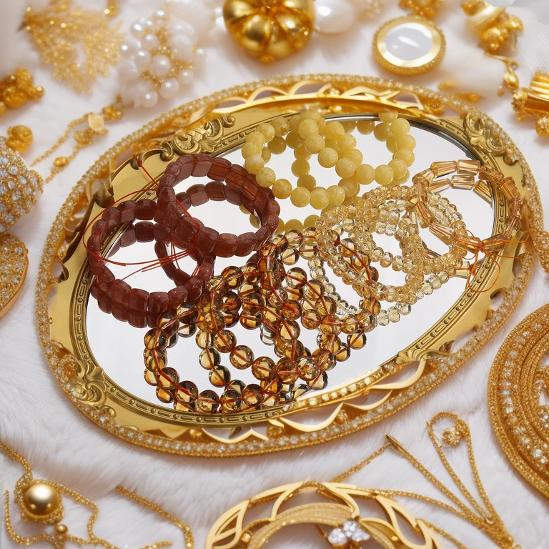 Gorgeous, magnificent, real, gold, jewelry, expensive and luxurious decorations all over the floor