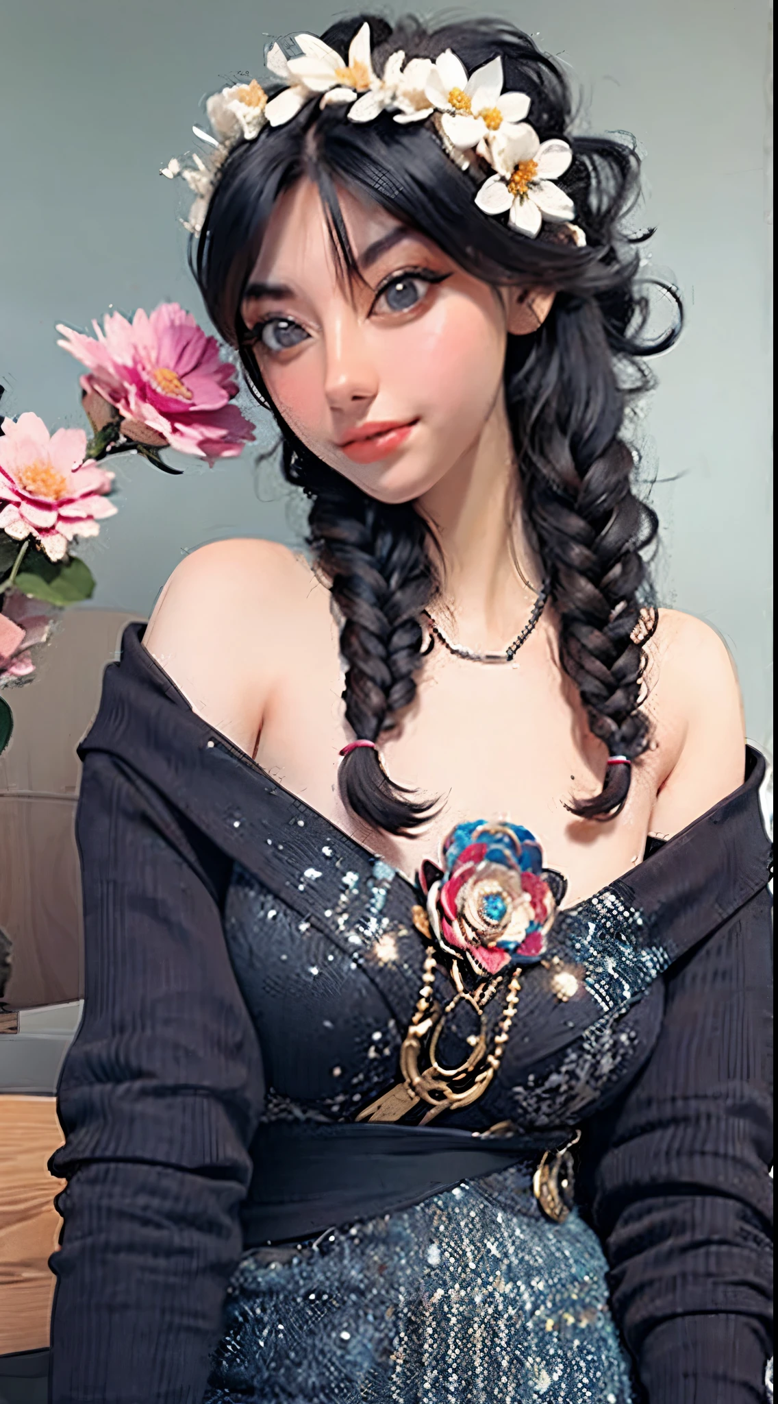 Shot from above、Monochrome tone、High Detail、Edge Detection、sharpness、High contrast、Highlight、A beautiful young girl、a small face、a small face、cleavage of the breast、Off-the-shoulder dresses、 dress、Rim Lights、Cinematic Light、ultra-wide-angle、