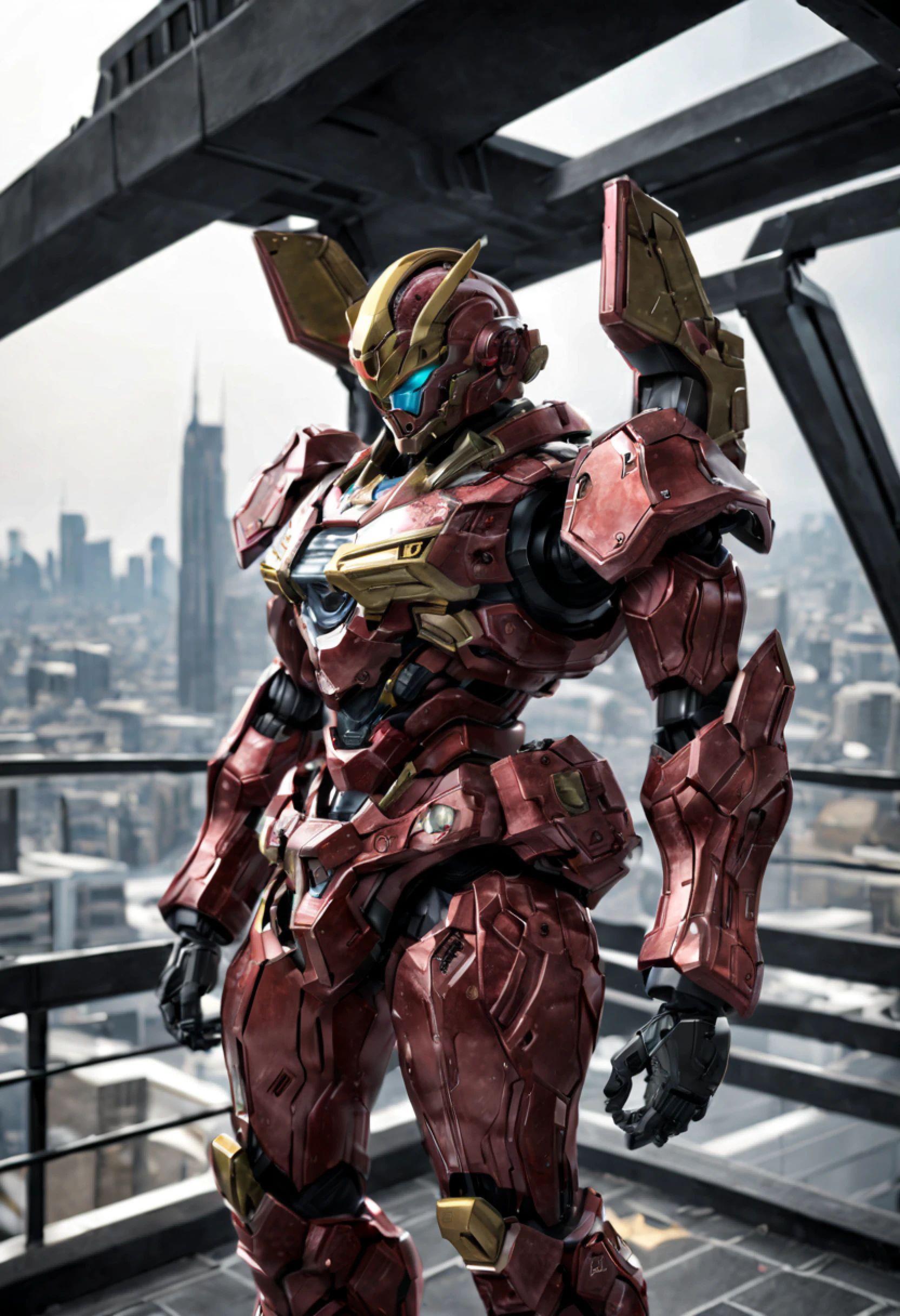 A super a high-tech biotech battle suit, standing on a rooftop, looking over the city, Japanese tokusatsu and American comic style, biometallic texture of the suit, sleek and shiny, dynamic, fast, natural light, cinematic, high quality, high resolution, high detail, sophisticated design, dramatic, high definition, ultra-detailed, ultra-fine painting, extremely delicate, creativity, Natural light, cinematic lighting, best shadow, masterpiece-anatomy-perfect
