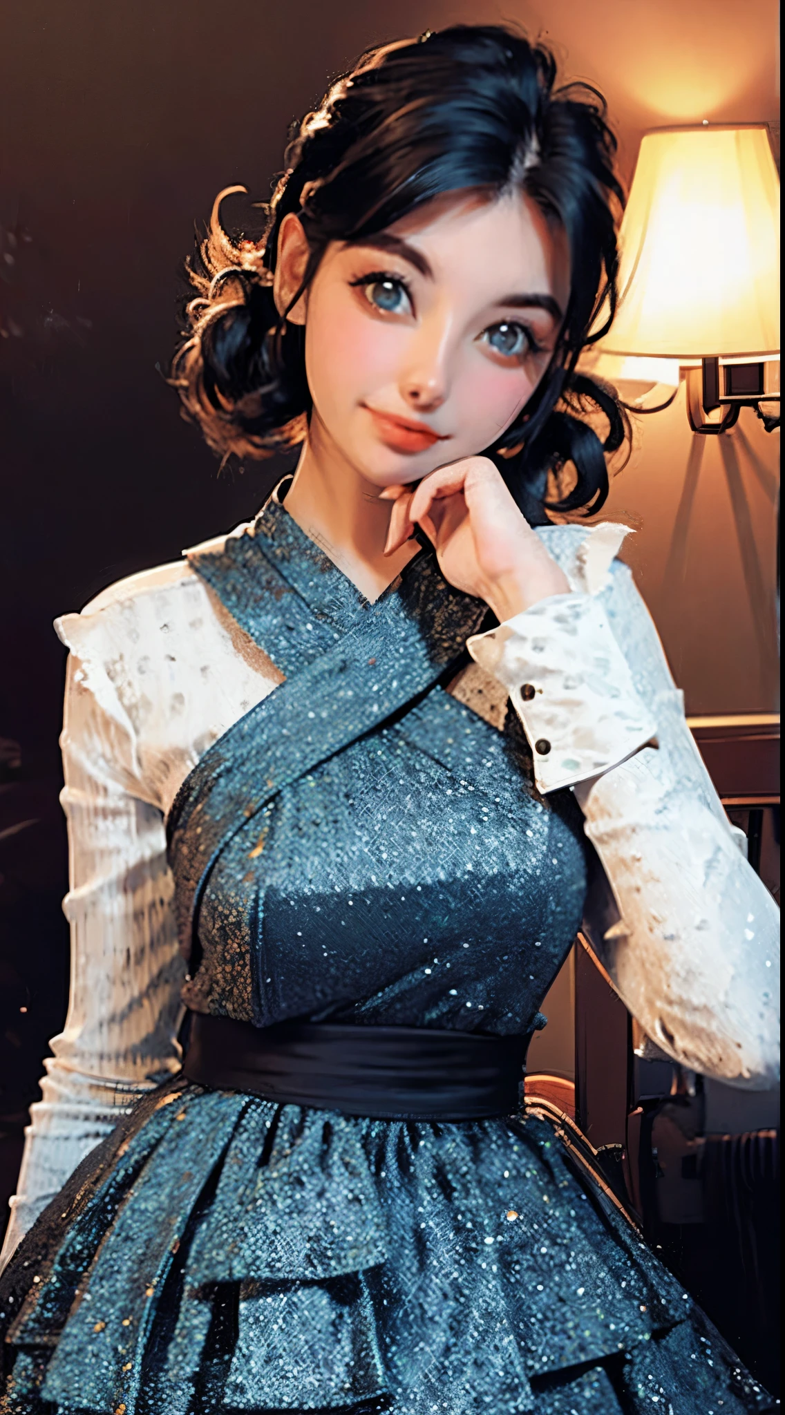 Shot from above、Monochrome tone、High Detail、Edge Detection、sharpness、High contrast、Highlight、A beautiful young girl、a small face、a small face、cleavage of the breast、Off-the-shoulder dresses、 dress、Rim Lights、Cinematic Light、ultra-wide-angle、