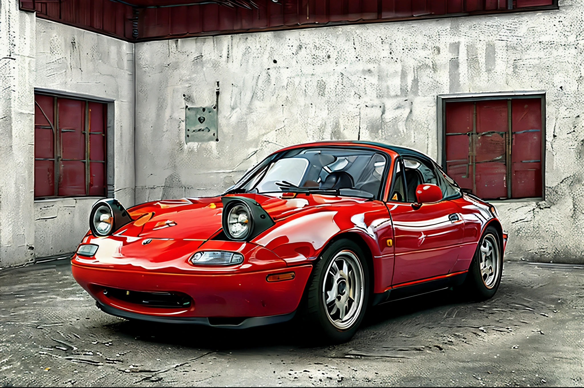 The Allafard RED Porsche 964 is parked in front of the garage, Highly detailed hyperreal retro, Porsche 964, Porsche 964,, Ultra-detailed 3D rendering, Ultra-detailed 3D rendering, Porsche 964, 3D Ultra-Realistic Rendering, veranda, hyper realistic rendering, hyper realistic 3 d render, hyper real render,Mender,tailed,Porsche 964,