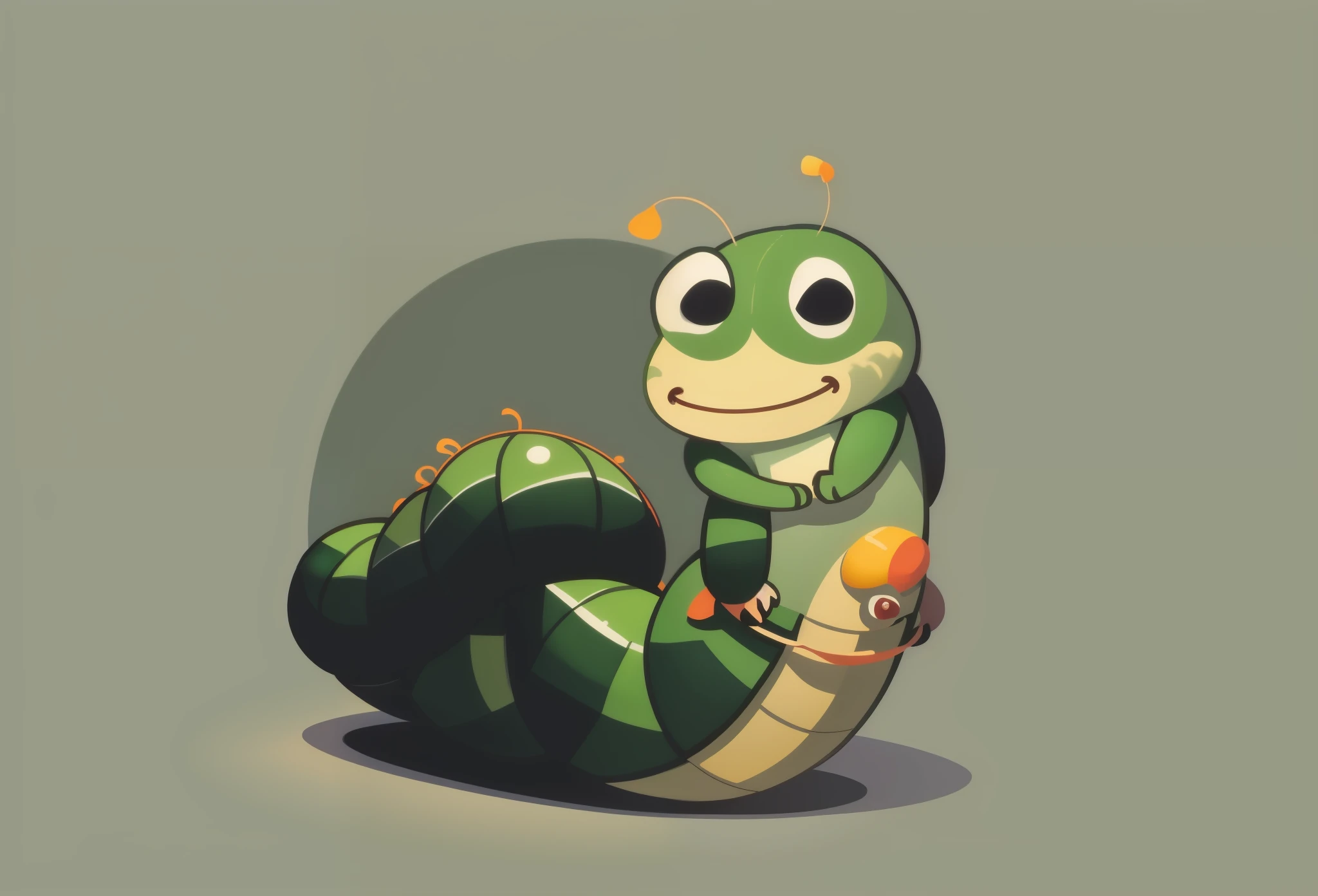 2D illustration,Illustration style,A green caterpillar,solid color backdrop,LOGO