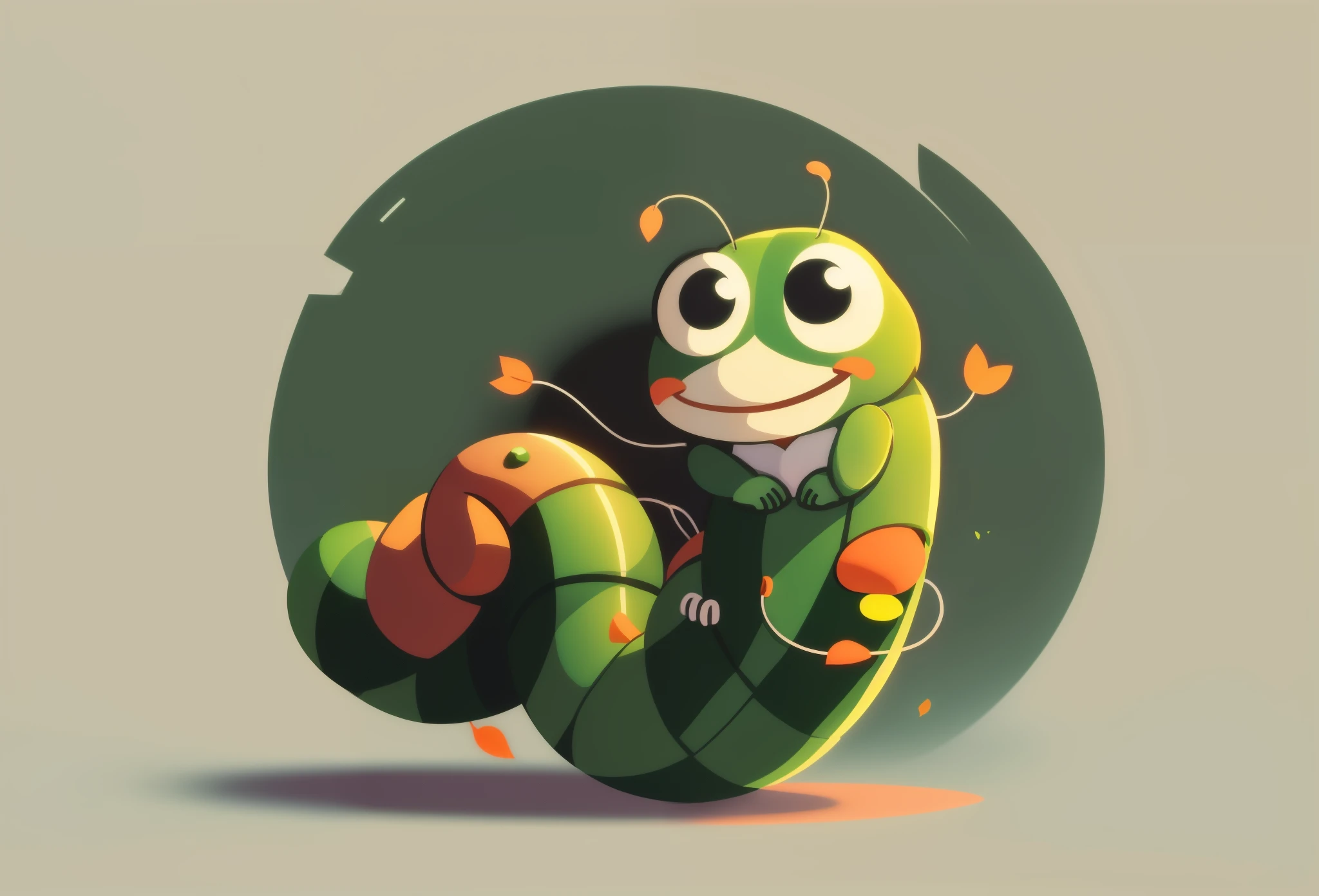 2D illustration,Illustration style,A green caterpillar,solid color backdrop,LOGO