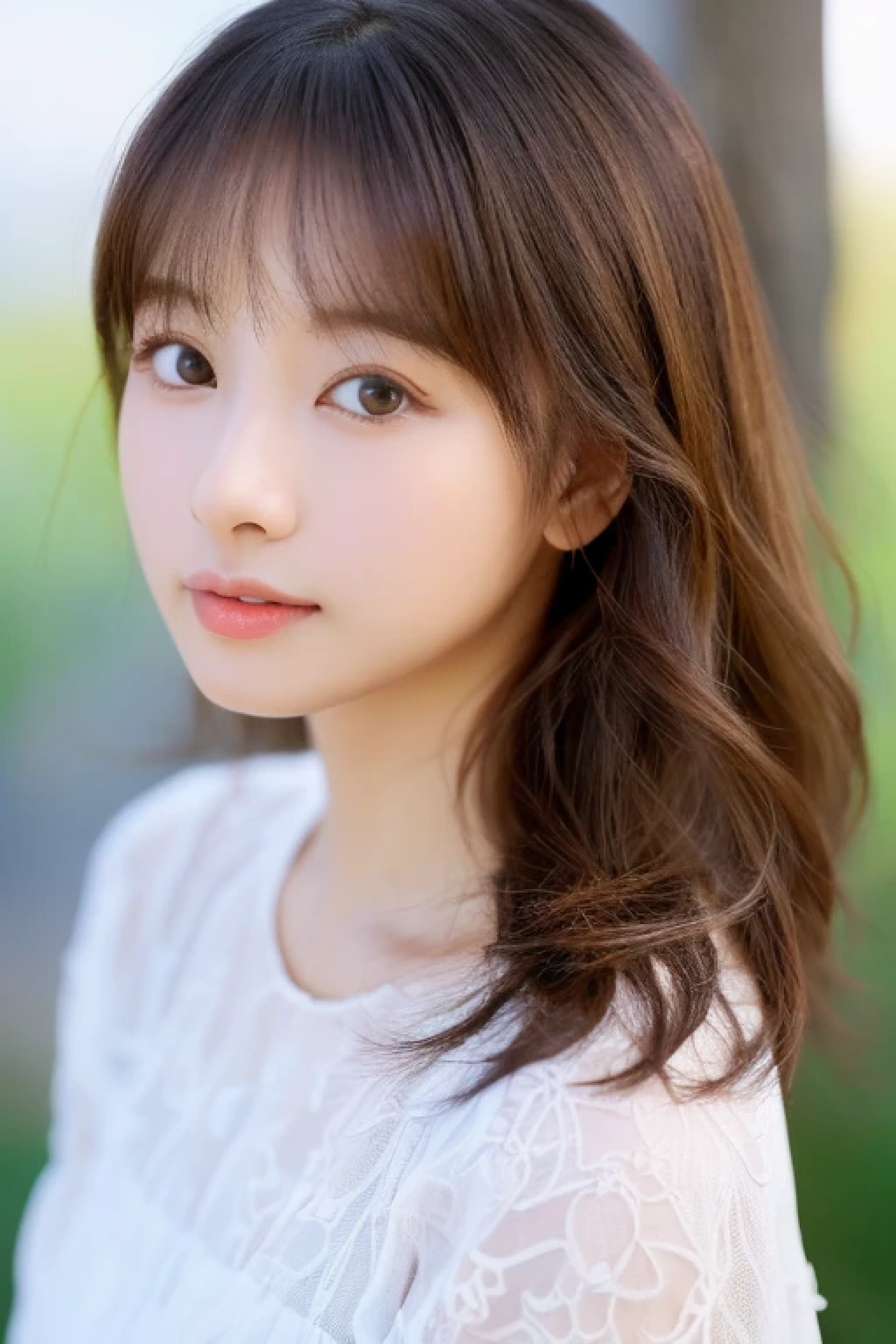 ((cute little日本の女の子、Beautiful japanese girl、1 girl in、age19、Highly detailed facial and skin texture、hyperdetailed face、ultradetailed eyes、teak、teakを塗ったピンクの頬、close-up of woman、bustup、frontage、cute little、smooth white skin、Transparent skin texture、))、(dark brown hair、bangss)、Looking at the camera、Beautiful Women in Perfect Style:1.4、Japanese Models、Young gravure idols、若いcute littleグラビアアイドル、Realistic Young Gravure Idol、refinementされたグラビアアイドル、((top-quality、in 8K、masterpiece:1.3))、(4K、Raw photography、top-quality)、(reallistic、フォトreallistic:1.37)、Place a person on the other side of the screen、natural soft light、poneyTail、upper body and head、refinement
