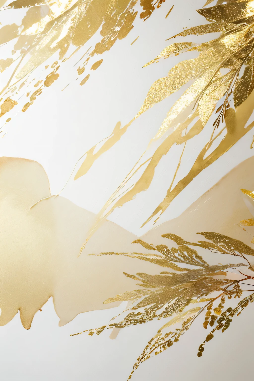 Abstract watercolor scattered delicate gold leaf modern painting--s --ar 1:1 --style original --v 5.2