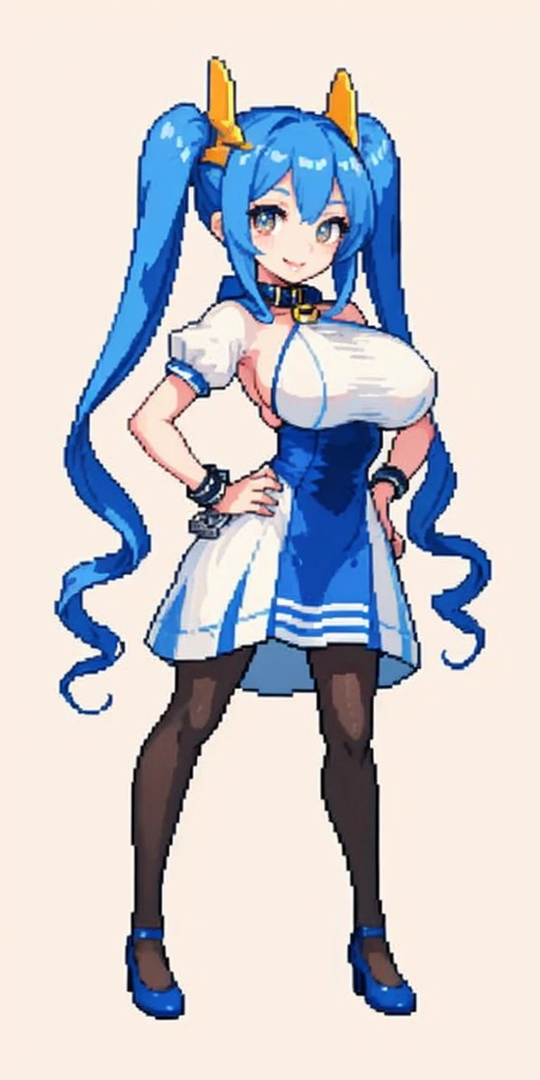{{lift one leg}},{{very muscular}},{{????????????????}} ,{{very curvy}} , ,masterpiece , best quality , pixel art , 1 girl ,{full body},  voluptuous ,twintails,blonde hair ,white background