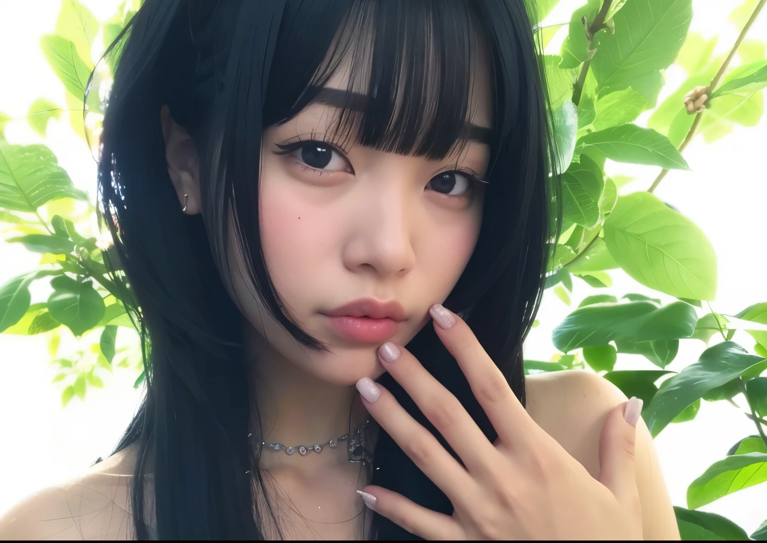 Arafed Asian woman with long black hair and a necklace, preto hime corte cabelo, Ulzzang, Ela tem cabelo preto com franja, Shikami, Sui Ishida com cabelo preto, Chiho, branco hime corte penteado, O corte Hime, cruel korean goth girl, com franja completa, com bonito - fino - rosto,  anime na vida real