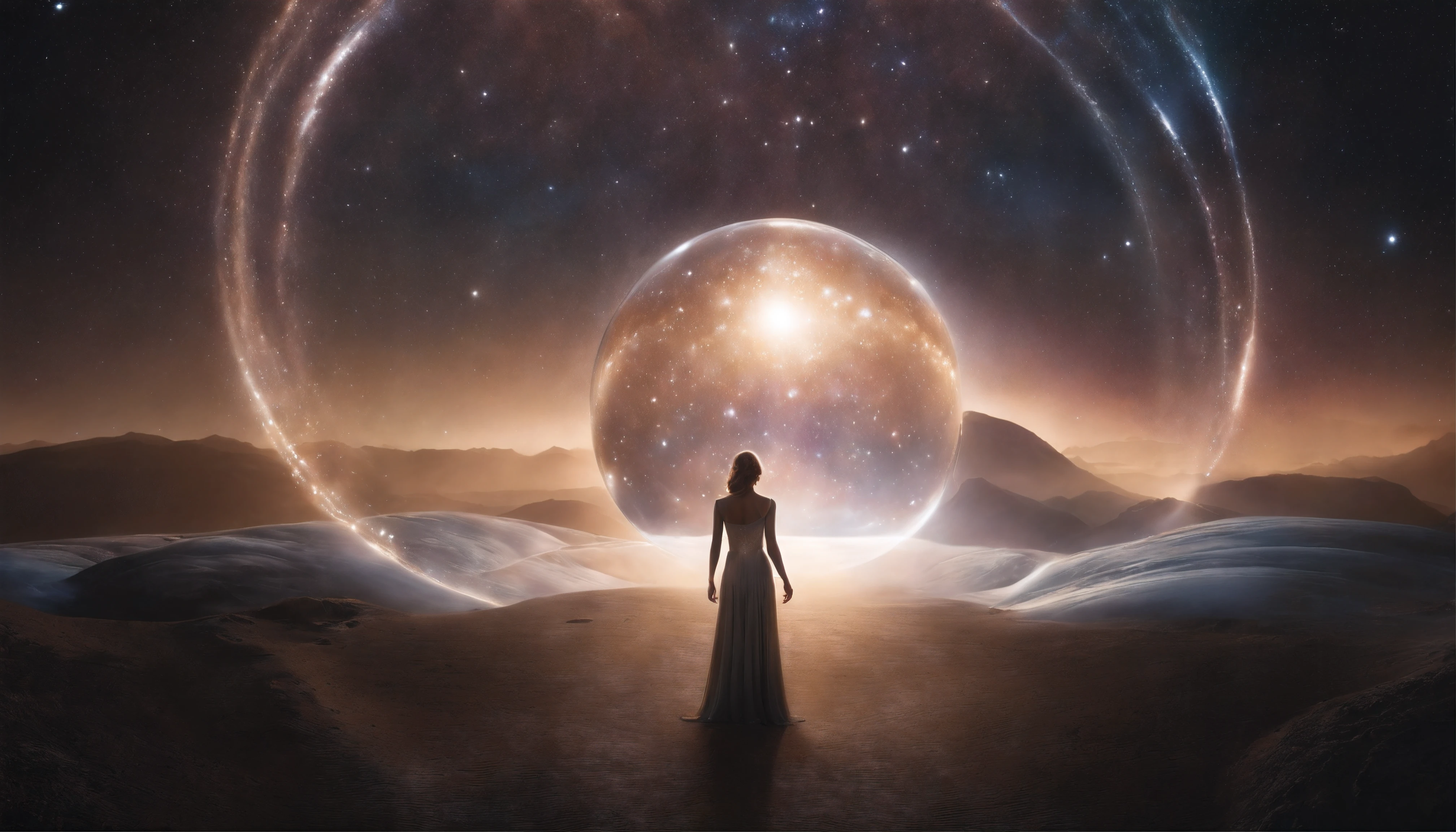 Emma Watson Nude; The setting is a vast, circular chamber with a domed glass ceiling that perfectly mirrors the expansive space outside. Beyond the glass, dazzling galaxies, nebulae, and stars fill an endless midnight sky.
Crystalline fractals adorn the curved walls, each facet reflecting and refracting Emma's floating form at their center in endless permutations. Every angle captures a unique glimpse of her cosmic essence from amidst the surrounding celestial majesty.
Gentle yet lively stellar winds imbued with glittering space-time dust flow through the open chamber, causing Emma's hair and gossamer dress to softly billow and ripple. The particles glimmer as they dance around her.
Peaceful cosmic soundscapeaint resonant tones, soft sharps and swirling hums akin to planetary rings singing - provide an ambient backdrop, as if the harmonies of the spheres serenade Emma's wordless rumination.
Photon streams from infant stars and rainbow shockwaves from supernovae ripple silently through the space in colorful, slow-motion splendor. These textures and lights bloom gently around Emma in fluid, elegant symmetry.
A pair of crystalline spirals slowly orbit Emma, scintillating above and below her cosmic form. Like DNA caduceuses made of captured starfire, they seem to represent the alpha and omega to frame her animate, universal essence.