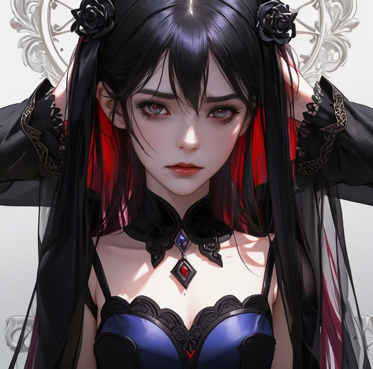 masterpiece, portrait, smoke, satsuki kei, frills, gloves, 4k, illustration, flowers