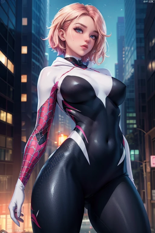 The prompt for Stable Broadcast is as follows:
Gwen-aranha,illustration,pose sexy,Altas,traje detalhado e musculatura,seios grandes, Athletic body, perfectly shaped buttocks, the ends of the hair are pink, cores vibrantes,facial expressions that exude confidence and allure,spider web pattern on costume,dynamic lighting,foco nítido,estilo anime,olhos brilhantes,quadris atraentes,cintura fina,Tall and fit build+pernas longas.