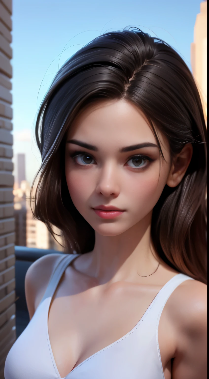 photo of Little Caprice, RAW, beautiful woman, ((portrait)), ((detailed face:1.2)), ((detailed facial feature, detailed skin, clear skin), (perfect proportioned body), (wearing a colorful sexy dress) (high detailed city environment, apartment balcony), (realistic photo, best quality, detailed), (8k wallpaper), (cinematic lighting, dramatic lighting) (sharp focus, intricate)