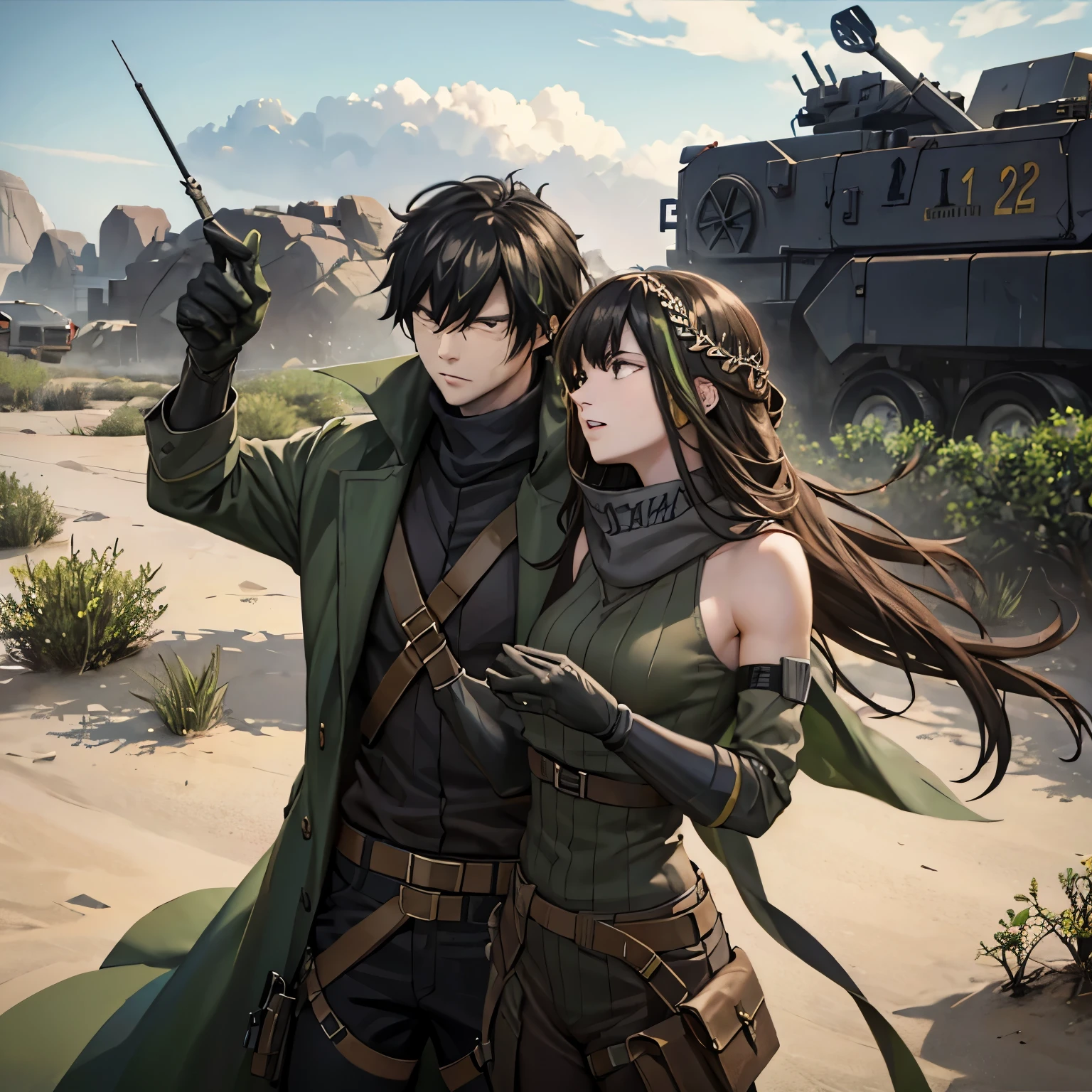 a man and a woman in battlefield