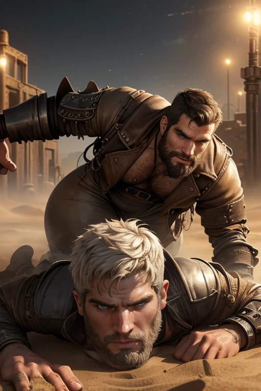 Henry Cavill, (((chubby))), ((chubby face)), ((((big ass)))), platinum light collor hair, brown skin, (((((Men))))), night, steam, white leather clotes, ((very ripped whole jumpsuit)), earings, acessories, epic composition, perfect hands, perfect composition, perfect fingers, vintage collor lights, ((angry face)), in desert, long leather boots, dunes, ((((dust particules)))), very detailed image, overcoat leather clothe, ancient sand temples, ((big hairy chest)), vintage lights, cinematic composition, epic cinematic pose, white clothes, apocaliptic clothes, (((Mad Max clothes))), (mad max acessories), ((leather steampunk gold collor)), (ancient fabrics clothes), (((steam punk long very ripped cachecol))), (((oil skin))), (((short hair))), realism, ((((big booty)))), (((((slave pose))))), ((((fighting lying with perfect face anatomy)))), ((((silver messy short hair)))), ((((perfect legs anatomy)))), ((((looking naughty with orgasm)))), ((((white very ripped clothes)))), ((((perfect proporctions)))), ((((beard)))), ((((very high resolution)))), ((((proportions)))), ((((man lying face down with perfect anatomy with ass up)))), ((Zoom)), kneeing