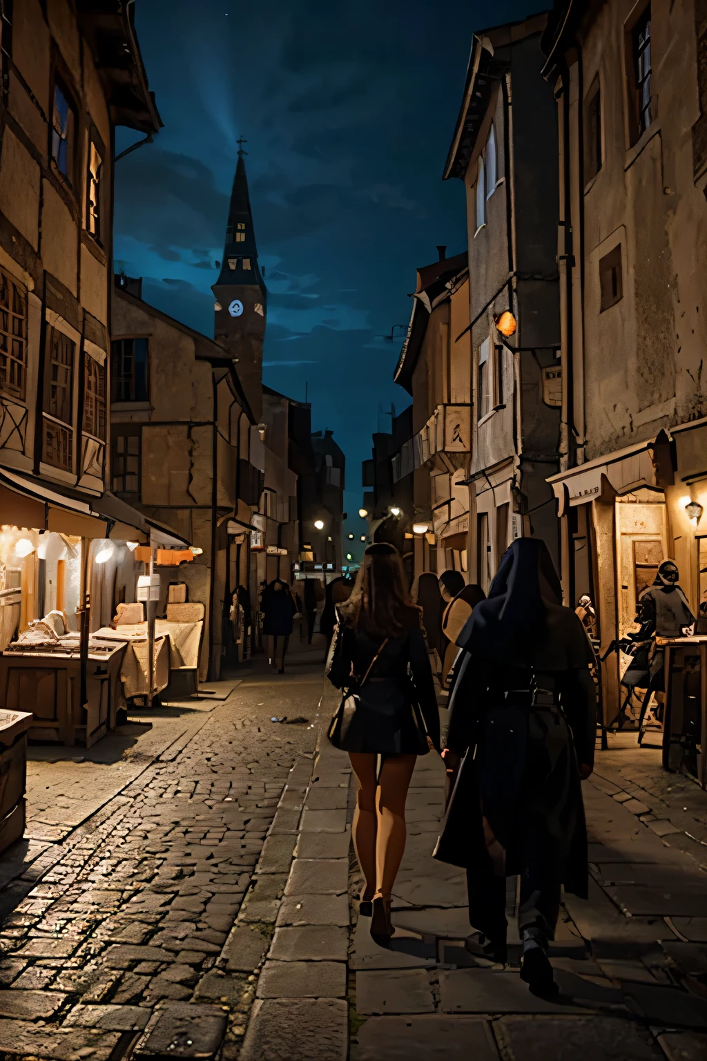 Unmanned network magic medieval street night scene European retro magic unmanned pure scene unmanned，No Man, Pure landscape, No Man，