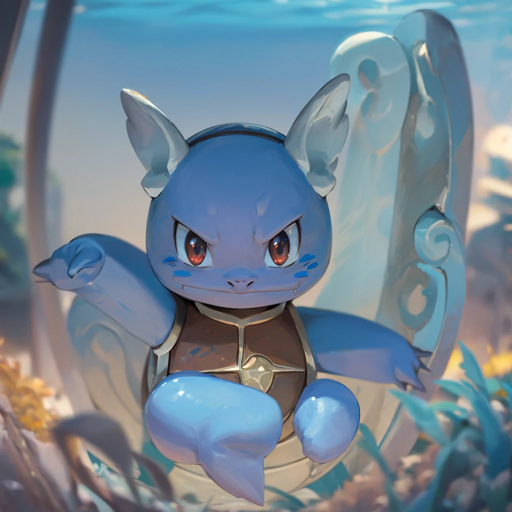 centered, award winning photo, (looking at viewer:1.2), |  Wartortle_Pokemon, |underwater, bubbleokeh, depth of field, cinematic composition, |