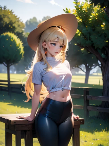 AppleJack, AppleJack from my little pony, AppleJack in the form of a girl, long hair, Wild hair, cowboy hat, apple earrings, on a farm with apple trees, steampunk style, a lot of magic, lightning nets, best quality, very detailed, ultra 8k resolution, (cum on clothes:1.5), , Cyberpunk. 1girl, female, sozinho, background with buildings far away, avenida, luzes vermelhas, Preto e branco (melhor qualidade), (realista,fotorrealista:1,37), (obra prima), linda garota, middlebreasts, top vermelho, black legging pants, (cum on leggings:1.4), blush, humiliated, nsfw, ((girl masturbation))