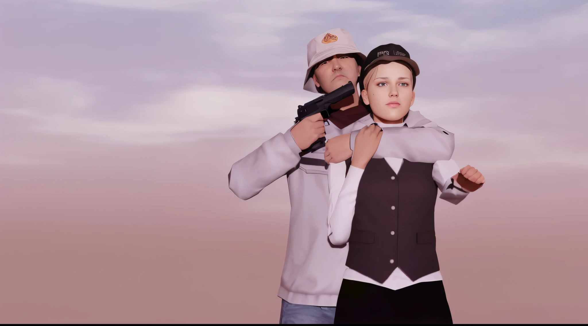 there is a man and woman dressed in military clothing holding guns, realistic shot, modeled in poser, ( ( 3 d render ) ), inspired by Jean Tabaud, realistic scene, videogame still, ( ( ( ( 3 d render ) ) ) ), high res render, medium shot of two characters, rendered in sfm, [ digital art, ! movie scene, rendered