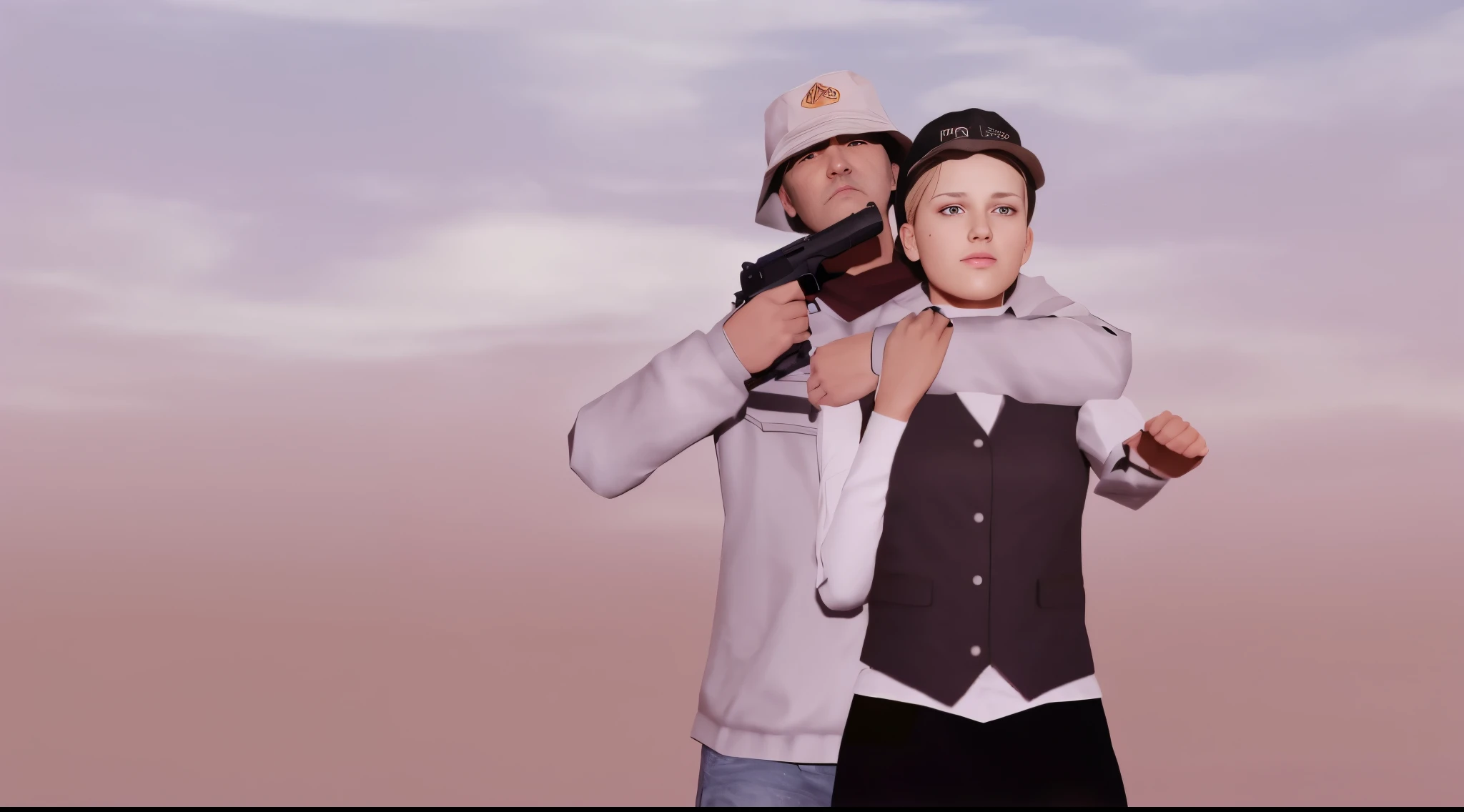 there is a man and woman dressed in military clothing holding guns, realistic shot, modeled in poser, ( ( 3 d render ) ), inspired by Jean Tabaud, realistic scene, videogame still, ( ( ( ( 3 d render ) ) ) ), high res render, medium shot of two characters, rendered in sfm, [ digital art, ! movie scene, rendered