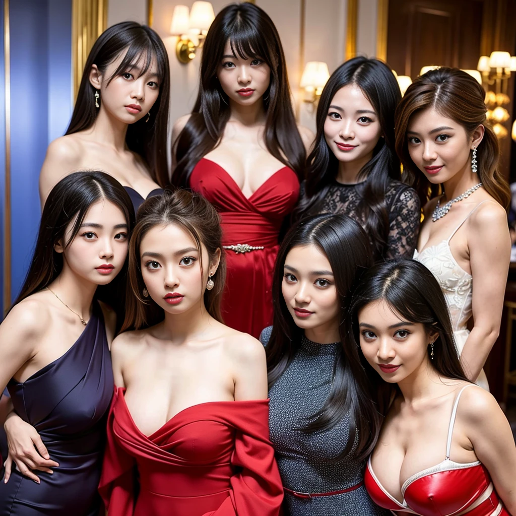 Best-quality, Masterpiece, Ultra-High-Resolution, (Photorealistic:1.4), Raw-Photo, Extremely-Details, Perfect-Anatomy, Ultra-Detailed,
at, midnight, in luxury hotel suany-young-girls having a lots of fun at drinking party, all very popular Japanese idols, all wearing extremely beautiful colorful different evening dresses with sexy design, all completely drunk):1.5))))), detailed drinking party, detailed luxury hotel suite, detailed beautiful colorful different evening dresses with sexy design,
all different and extremely beautiful faces, all extremely beautiful very large black solid circle eyes, all different and extremely beautiful hair, all different and extremely beautiful hair colors, all different and extremely beautiful hairstyles, extremely beautiful lips, all extremely beautiful long eyelashes, all extremely beautiful realistic skins, all extremely beautiful bodies