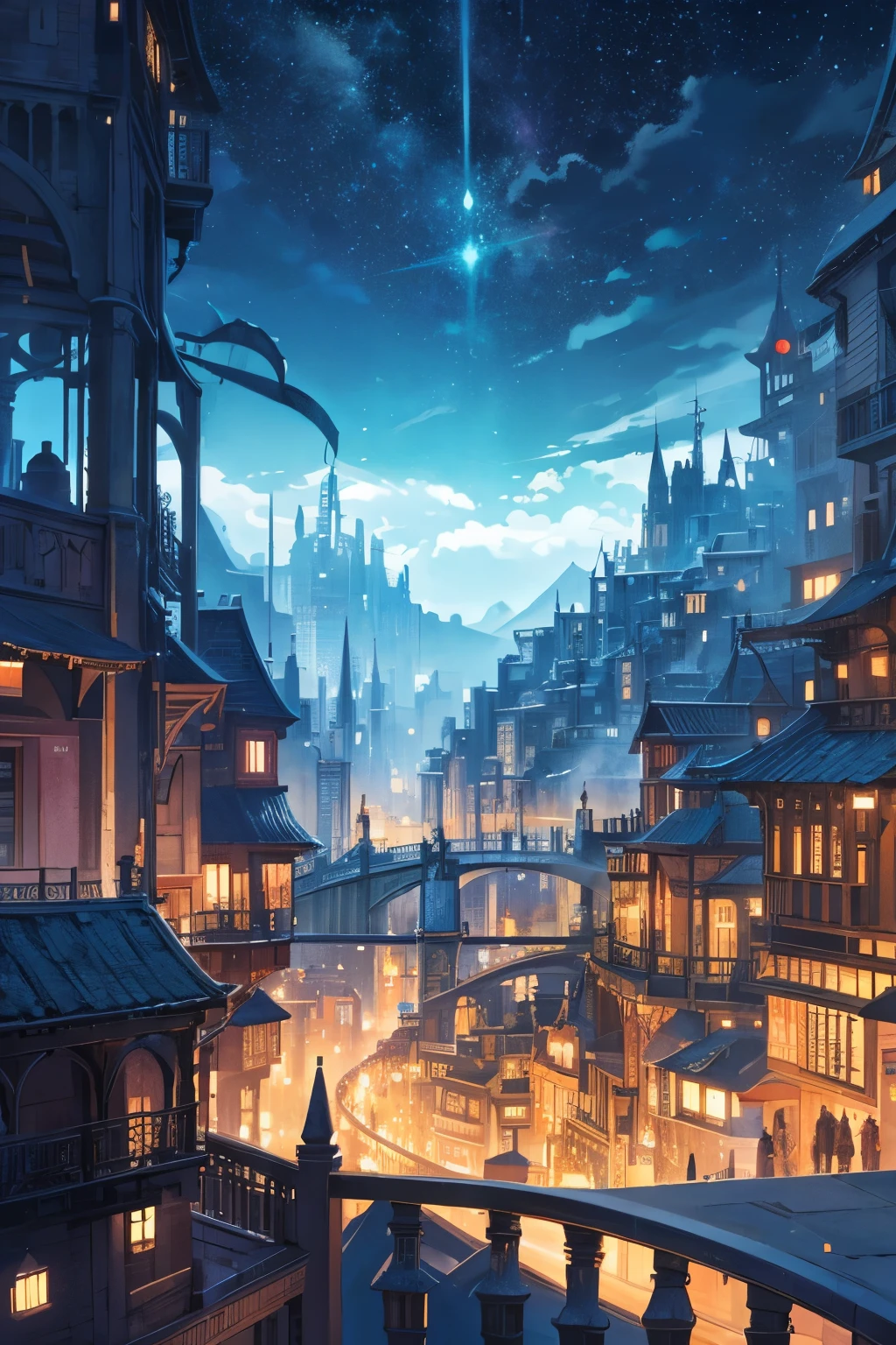 A cityscape in another world where magic exists
