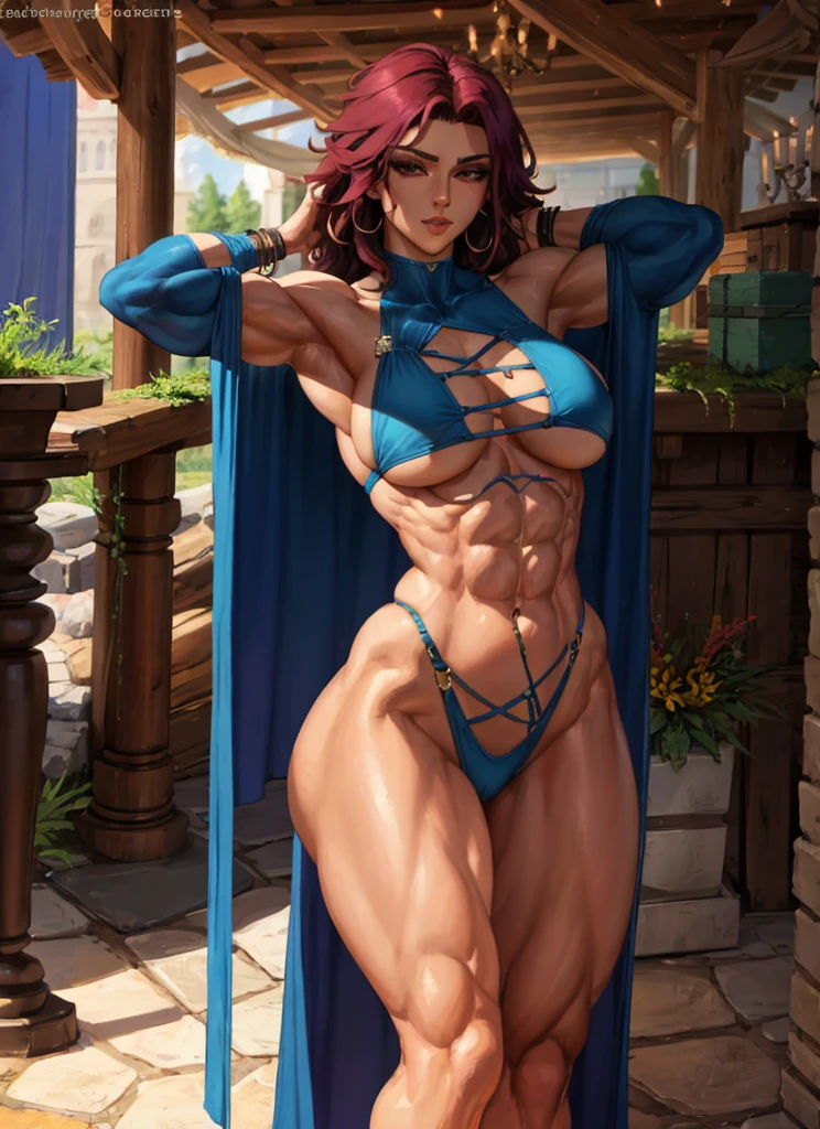 1girl, beautiful, perfect lighting, muscular, thighs, mature female, milf, navel, abs, looking at viewer (masterpiece, high quality:1.1) ,barbarian, warrior,