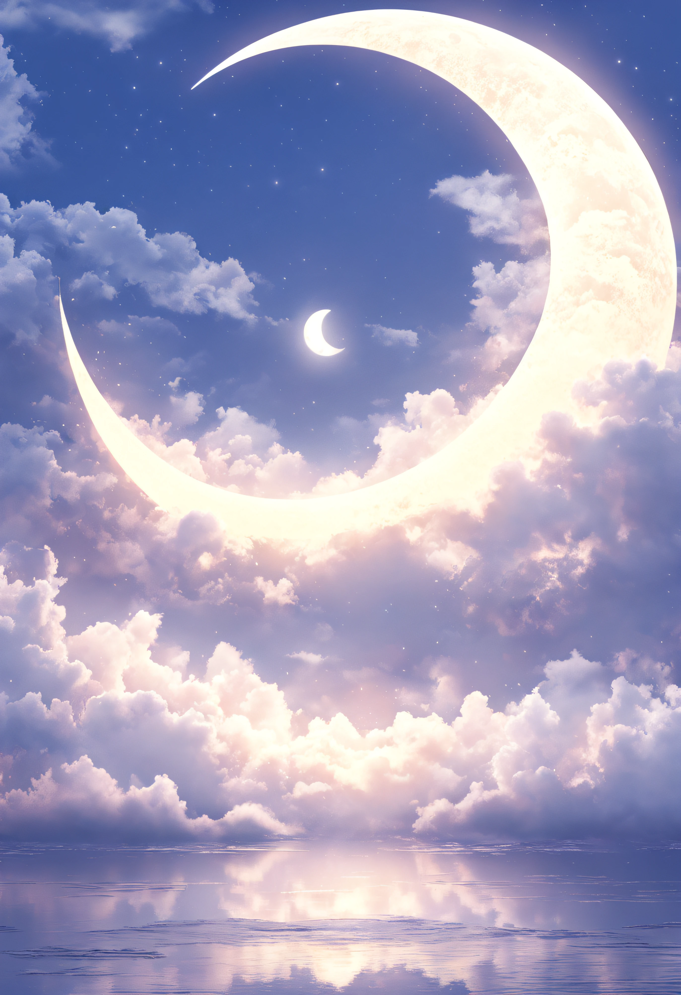 发光的月牙tmasterpiece，tmasterpiece，quality，Best quality at best，actual，glowing crescent moon，calm evening，unified，8K