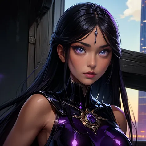 (masterpiece, best quality),1girl with long purple-black hair standing on the edge of a sky scraper, swedish face with sharp fea...