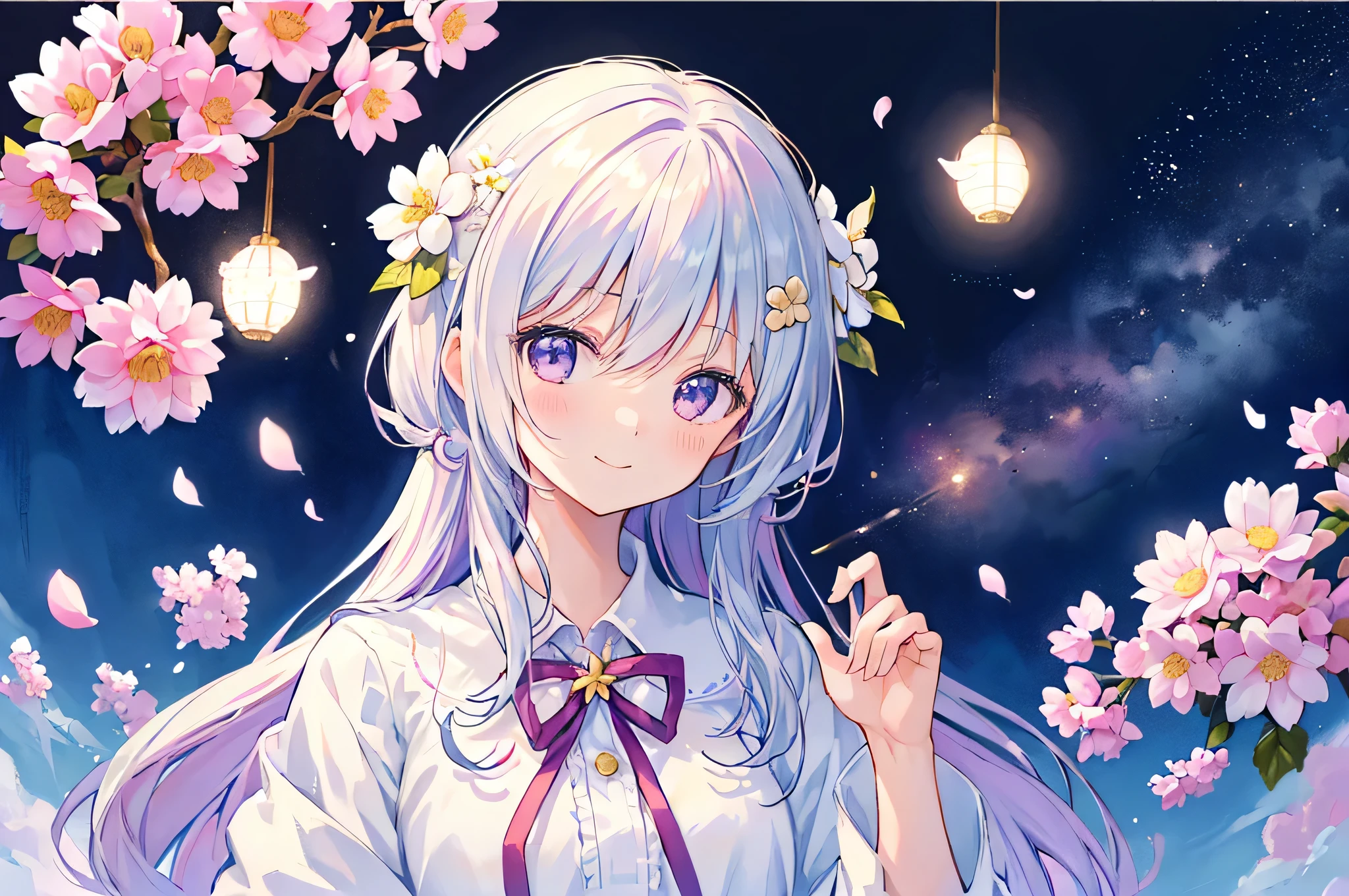 Ah haa、Ah、Ahあああ!god!of the highest quality, pastel drawing, Gentle atmosphere, angelicales, Cute, Smiling happily, , Flower hair ornament, Upper body, , light,