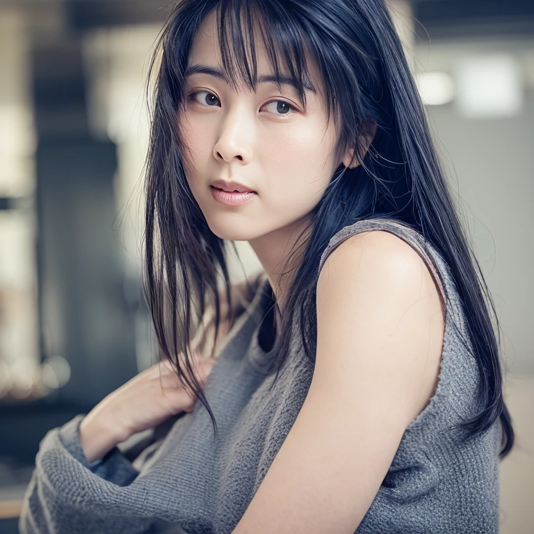 Black hair, Ahoge, Bangs, boobs floating hair, hair over shoulder, Long hair, Unconscious, depth of fields, One-person viewpoint, F/1.8, 135 mm, canon, nffsw, retinas, masutepiece, ccurate, Anatomically correct, Textured skin, Super Detail, high details, High quality, awardwinning, Best Quality, hight resolution, 4K, 8K