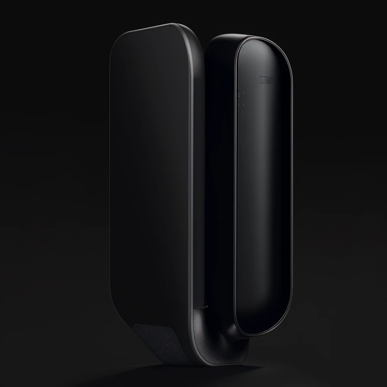 emauromin style, futuristic Intranasal device, Injection Molded Spray Mechanism, nozzle attachment, pocket size, cingulate spray device, Curved Lines, Black Carbon Fiber Texture, Spring Steel Pocket Clip, Rubber Gasket, Flexible Mouthpiece, Sealing Nosepiece, Spectrum Gradient Color, Digital SLR, Soft lighting, High quality, Fujifilm XT3, Soft light, finely detailed, purism, ue 5, a computer rendering, minimalism, octane render, 4k