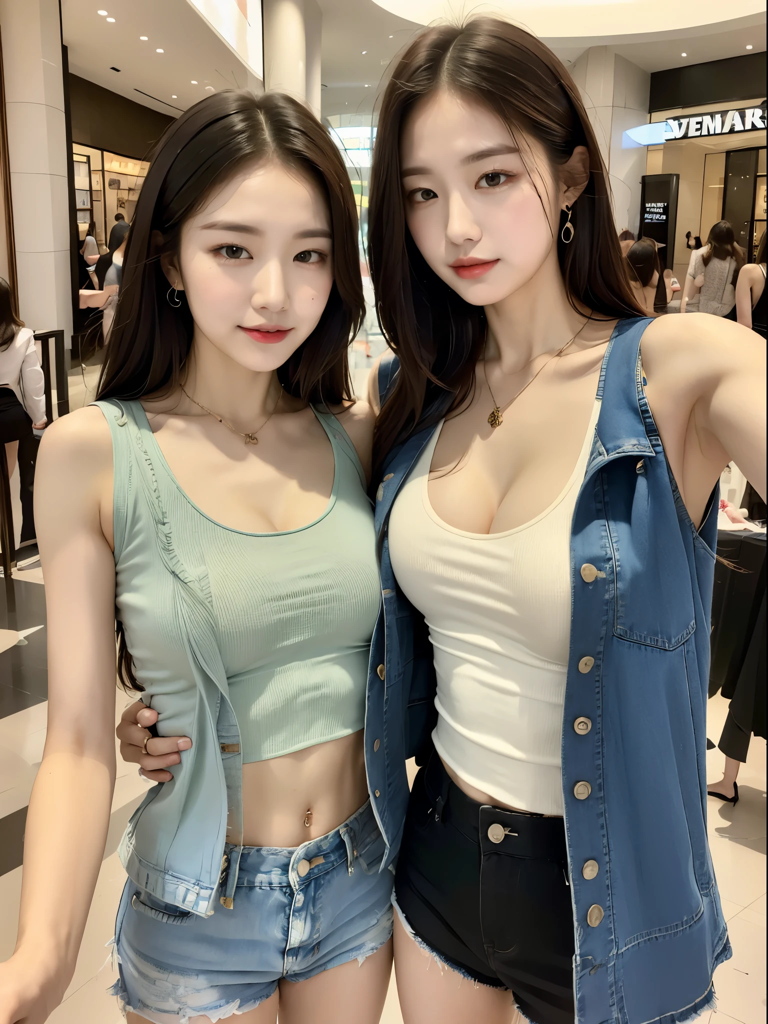 fit body, tanktop, denim jacket, shorts, pendant, mall
