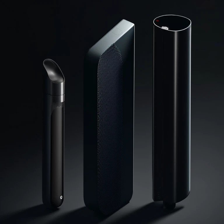 emauromin style, futuristic Intranasal device, Injection Molded Spray Mechanism, nozzle attachment, pocket size, liquid atomizer spray device, led Lines, Black Carbon Fiber Texture, Spring Steel Pocket Clip, Rubber Gasket, Flexible Mouthpiece, Sealing Nosepiece, Spectrum Gradient Color, Digital SLR, Soft lighting, High quality, Fujifilm XT3, Soft light, finely detailed, purism, ue 5, a computer rendering, minimalism, octane render, 4k