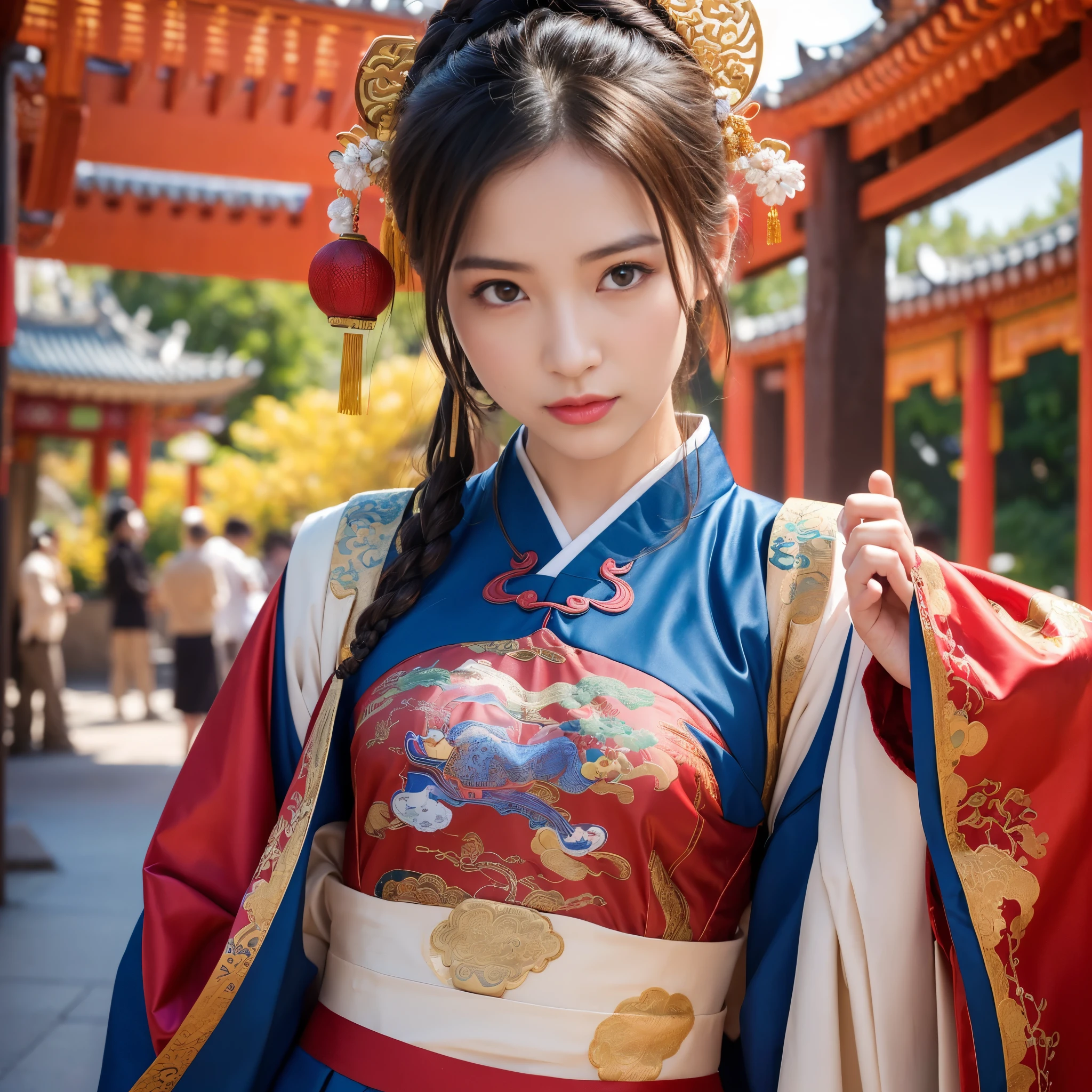 (highest quality、table top、8K、best image quality、Ultra high definition、Award-winning work)、one courtesan、The most gorgeous red courtesan furisode、Flashy and vivid furisode of the highest quality、The finest long-sleeved kimono with a huge floral pattern、bewitching courtesan、A courtesan full of sex appeal、very sexy courtesan、(Furisode with huge floral pattern:1.1)、Furisode with slight golden decoration、lots of gorgeous big hair ornaments、smile looking at me、bright red lips、red eyeshadow、small cleavage、(exposed bare shoulders、expose one's shoulders、expose one's shouldersVネックの振袖)、chignon、Furisode with the most gorgeous and intricate floral pattern、、(Bright red walls and shoji walls:1.1)、(Beautiful red autumn leaves:1.1)、The most luxurious giant hairpin、red autumn leaves decoration、(Shoji screen decorated with autumn leaves:1.1)、Strong moody lighting from red luxury lanterns、One Japanese-style high-class red lantern、(bright red carpet:1.1)、Furisode with extremely intricate and huge floral pattern、accurate anatomy、The most intricate and gorgeous pattern、Ultra high definitionの艶と潤いのある美肌、Ultra high definitionの美しい顔、Ultra high definitionの煌めく瞳、Ultra high definitionの完璧な歯、Ultra high definitionの髪の毛、Ultra high definitionの艶のある赤い唇、(The long-sleeved kimono is decorated with a huge floral pattern in pink, purple, and blue.:1.2)、(Mr.々A long-sleeved kimono decorated with brightly colored floral patterns:1.1)、((huge colorful floral decoration、huge blue floral pattern、huge purple floral pattern、huge pink floral pattern、giant orange flower pattern))、elegant Japanese room、solo