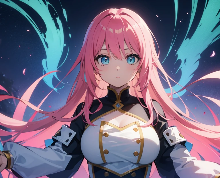 anime girl, Bright hair colors (Pink, Blue, Green), expressive eyes, dynamicpose, Unearthly beauty, dreamy background, glowing lights