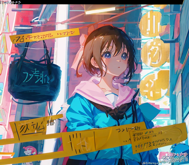 closeup of a woman,There is text in the background, In the style of Kyoto animation, yuyushiki, still from tv anime, she has a cute expressive face, chiho, close up iwakura lain, rei hiroe, in the anime film, Kyoani, Today's Featured Anime Footage, Sugetsu