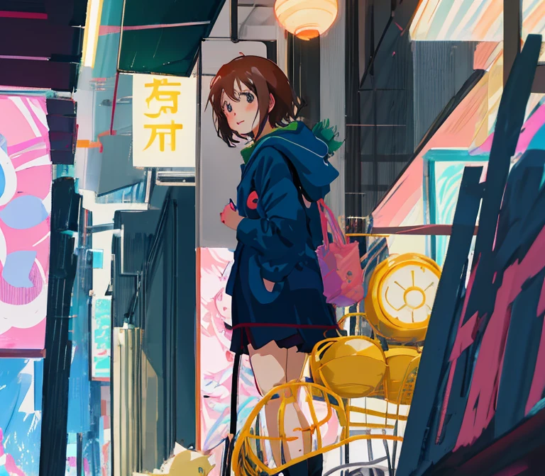 closeup of a woman,There is text in the background, In the style of Kyoto animation, yuyushiki, still from tv anime, she has a cute expressive face, chiho, close up iwakura lain, rei hiroe, in the anime film, Kyoani, Today's Featured Anime Footage, Sugetsu