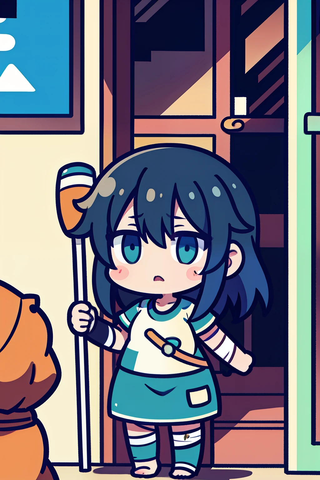 Injured body with bandage,On crutches,Aggrieved