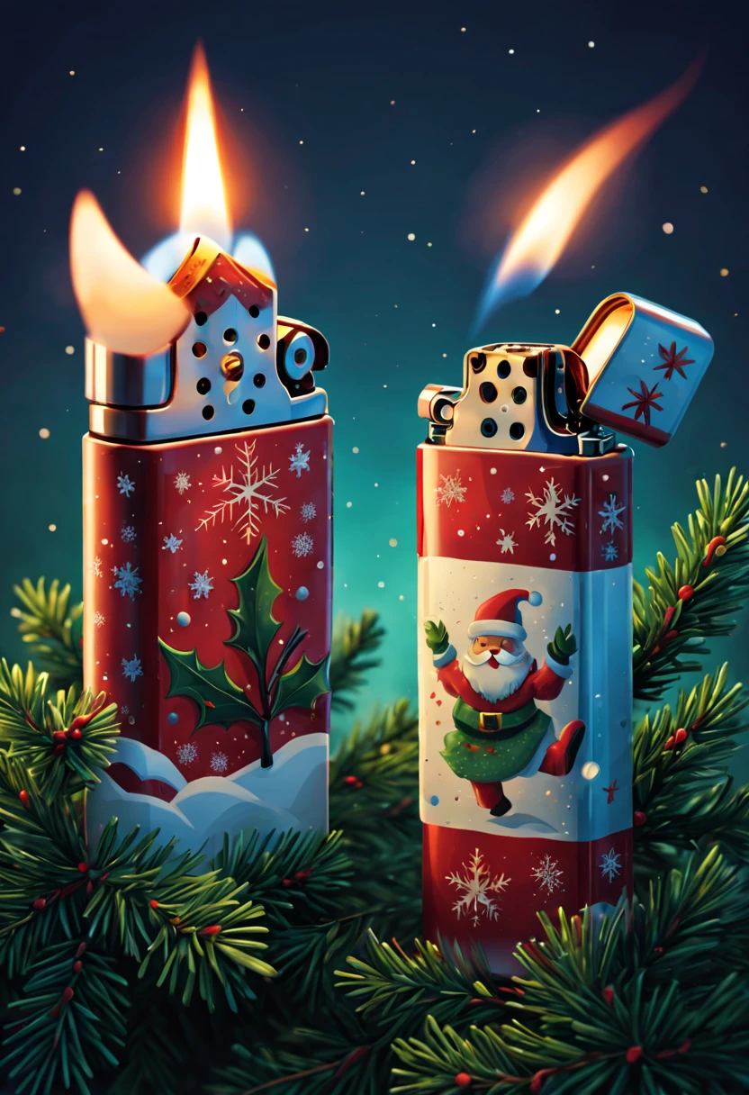 Christmas themed illustrations and designs of lighters