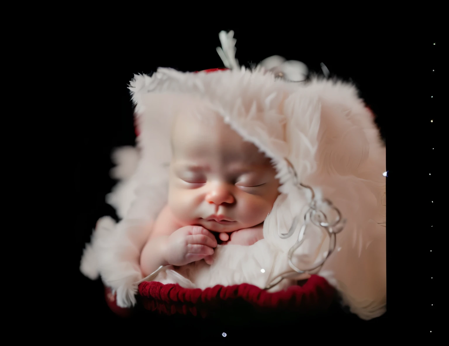 A newborn baby boy in Christmas style, sleeping on the bed, captured in natural lighting with high-quality props and exquisite details. (best quality,4k,8k,highres,masterpiece:1.2),ultra-detailed,(realistic,photorealistic,photo-realistic:1.37),HDR,UHD,studio lighting,ultra-fine painting,sharp focus,physically-based rendering,extreme detail description,professional,vivid colors,bokeh,newborn baby,Christmas theme,gentle and warm lighting,adorable baby boy,wonderful moments,holiday atmosphere,cute props and accessories,snowflake decorations,heartwarming smiles and expressions,endearing facial features,soft and delicate skin,innocent eyes,festive outfits and hats,lovely reindeer antler headband,cozy winter blankets and wraps,magical background with Christmas trees and lights,joyful celebration of new life.