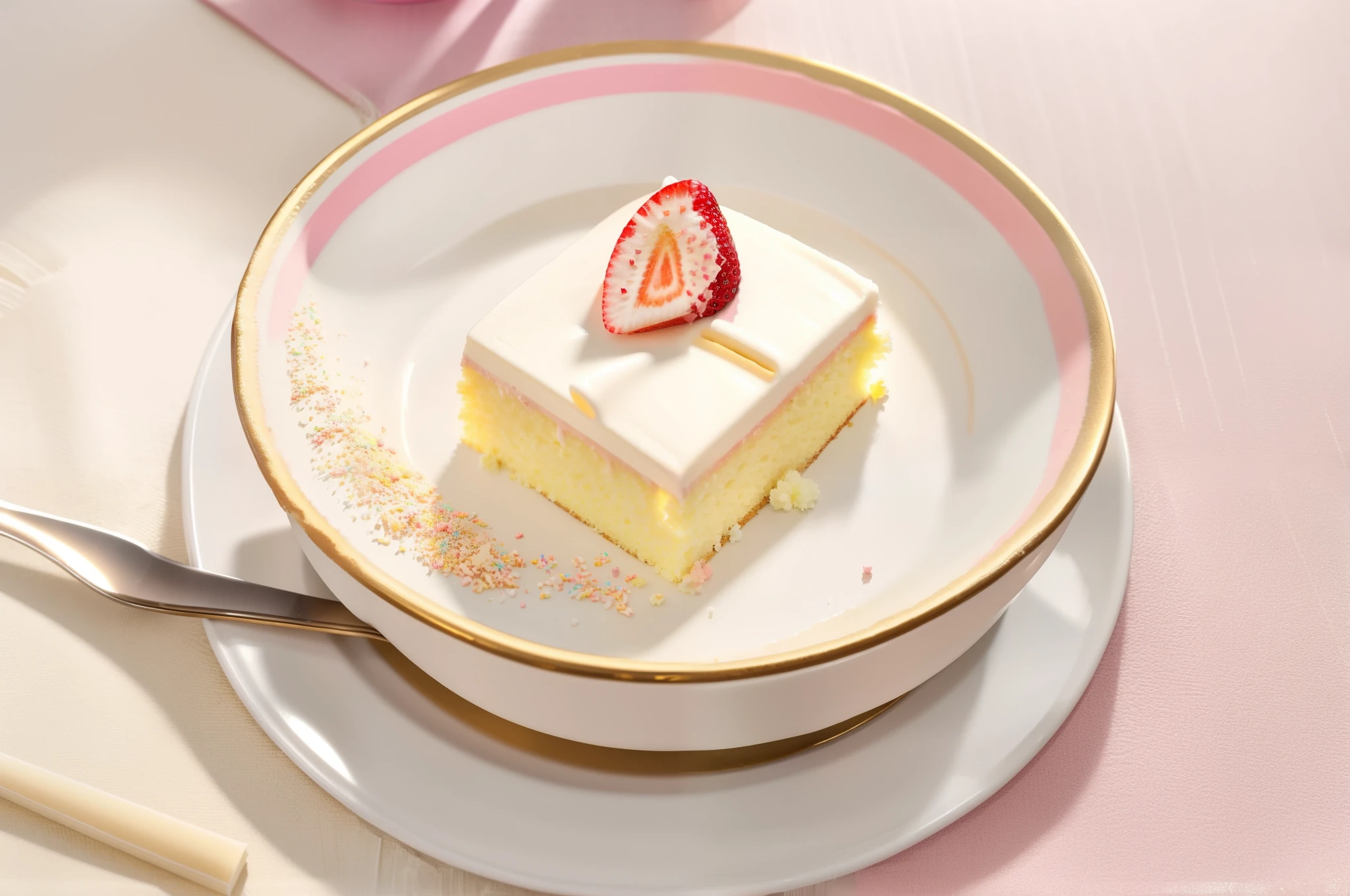 (a clean background),(best quality,highres),vivid colors,soft lighting,dreamlike feel,cake theme,delicate details,subtle texture,subdued tones,crisp edges,frosted appearance,tempting design,colorful sprinkles,sweet treats,celebration,joyful atmosphere,whimsical touch,warm color palette,celebratory mood,layers of sponge cake,rich creamy frosting,artistic presentation,mouthwatering creation,meticulously decorated,irresistible dessert,delightful centerpiece,luscious flavors,beautifully arranged,bakery showcase,indulgent delight