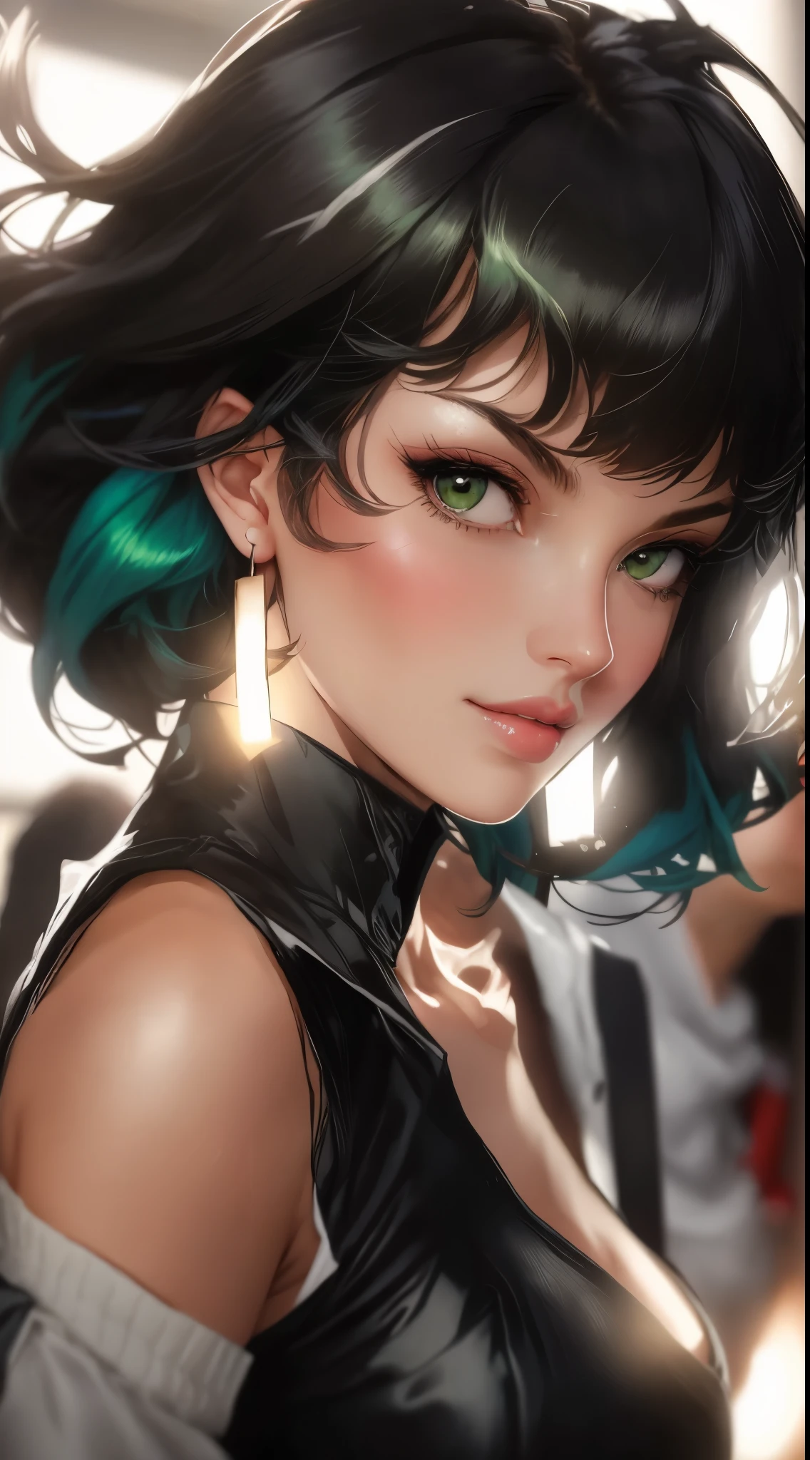 arafed image of a sexy couple posing together in a window, seductive tifa lockhart portrait, tifa, tifa lockhart, tifa lockheart, tifa lockhart portrait, glamorous tifa lockheart, portrait of tifa lockhart, tifa lockhart with Green hair, range murata and artgerm, 8k high quality detailed art