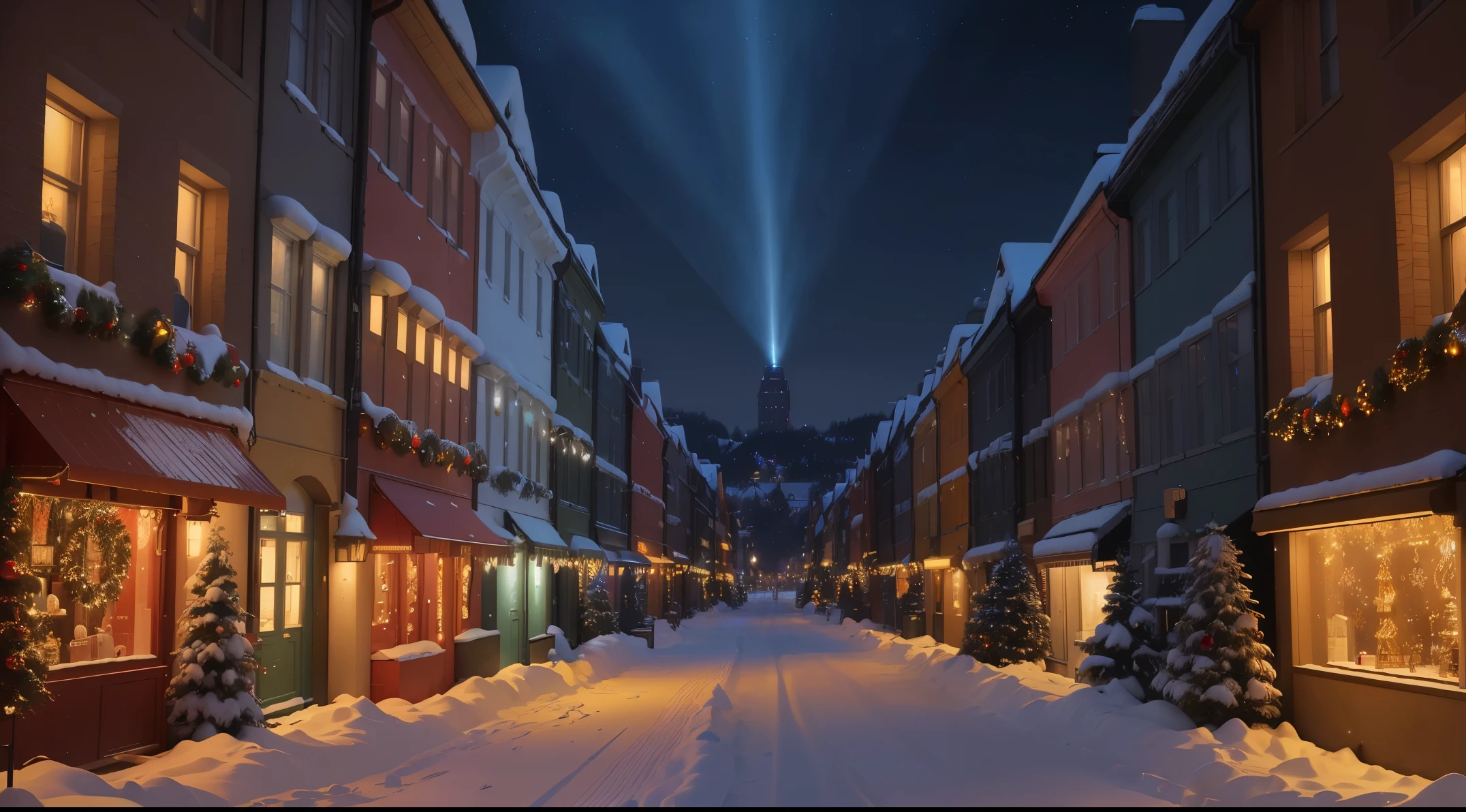(best quality,4k,highres,masterpiece:1.2),ultra-detailed,realistic,night scene,(red, vibrant, festive) colors,sparkling lights,Christmas decorations,snow-covered street,beautifully crafted sport car,sleek design,shiny exterior,reflections on the car body,gleaming chrome,blurred background lights,illuminated shop windows,twinkling Christmas tree lights,street lamps casting a warm glow,falling snowflakes,crispy footsteps,joyful atmosphere,celebratory feeling,quiet evening,starry sky,peaceful moments,emphasize the lavishness of the scene,futuristic cityscape,festive costumes,smiling faces,wonder and excitement.