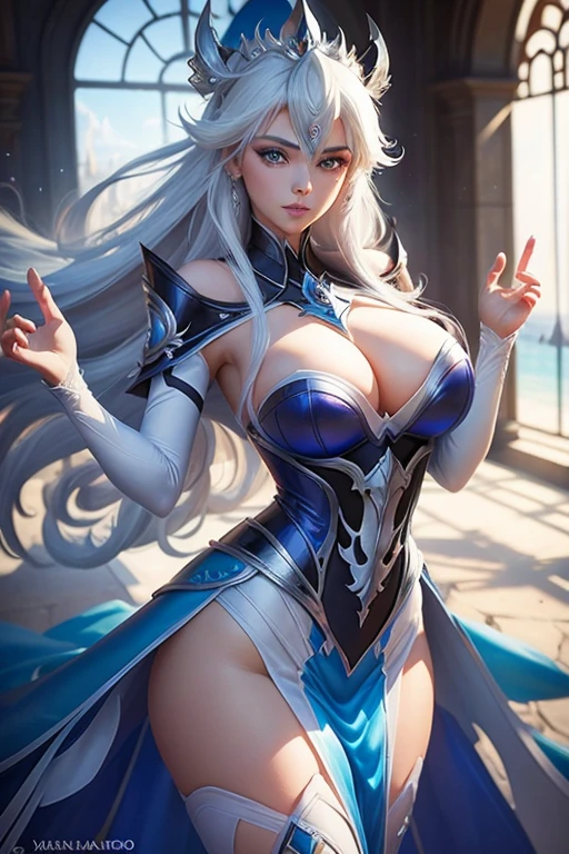 hermosa elsa, rias gremory como persona real, la mejor calidad, cara y senos ultra detallados, manos perfectas, grandes senos, pechos gigantes, culo redondo