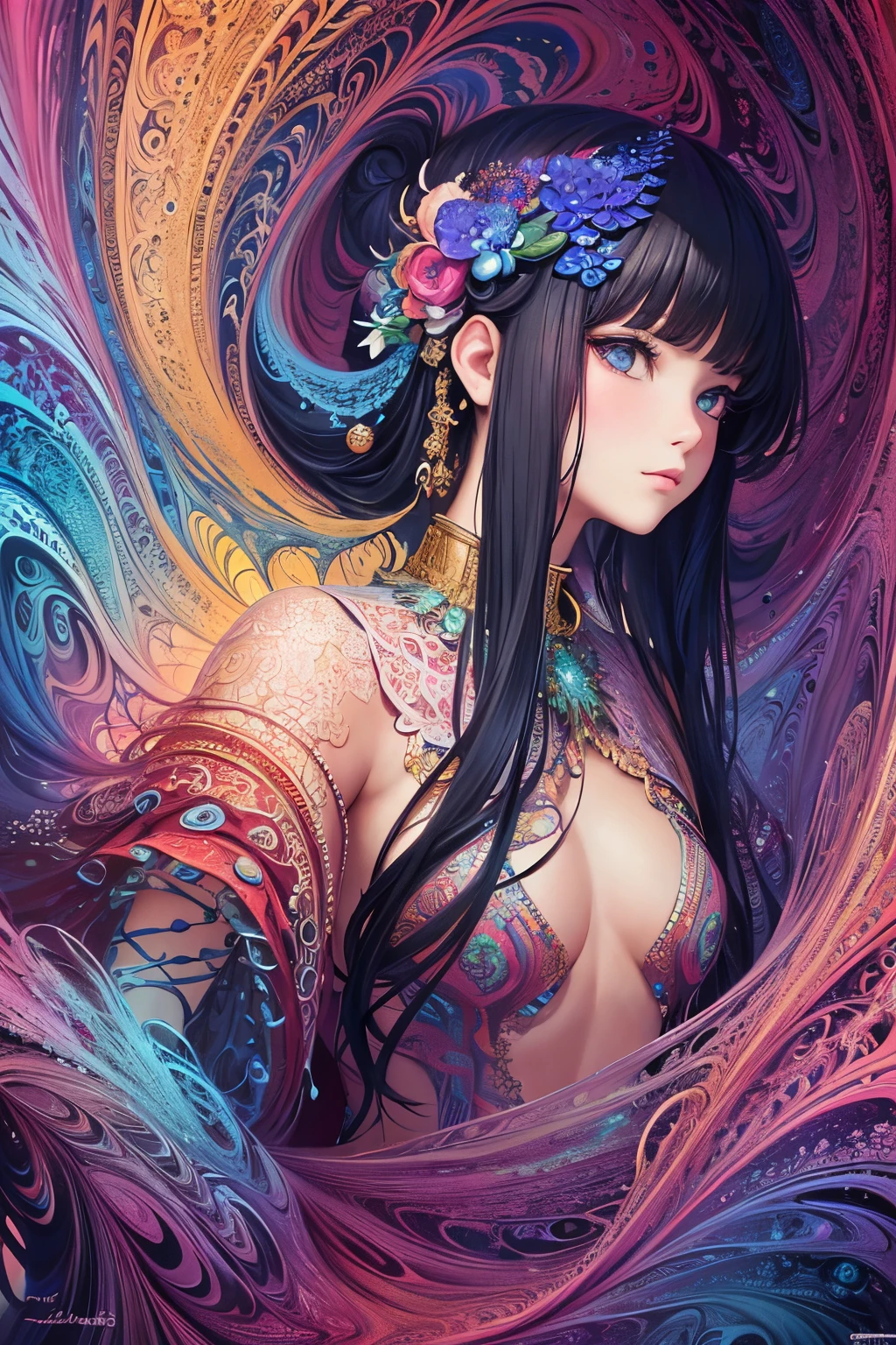(masterpiece, top quality, best quality, official art, beautiful and aesthetic:1.2), (1girl), extreme detailed,(fractal art:1.3),colorful,highest detailed