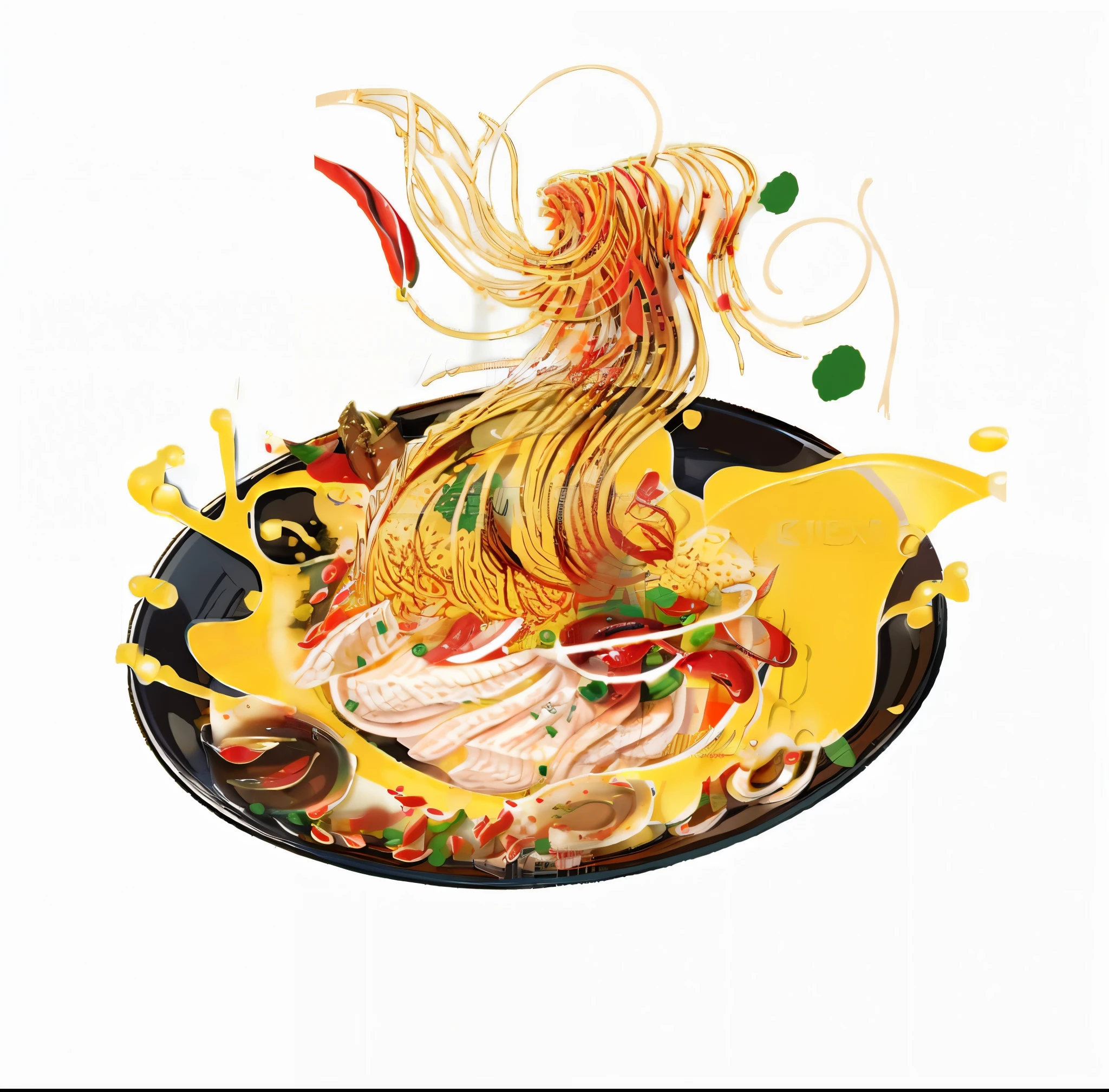 tmasterpiece，extremely exquisite food，A bowl，noodle，（giant river：3.0），chili pepper，2D illustration,