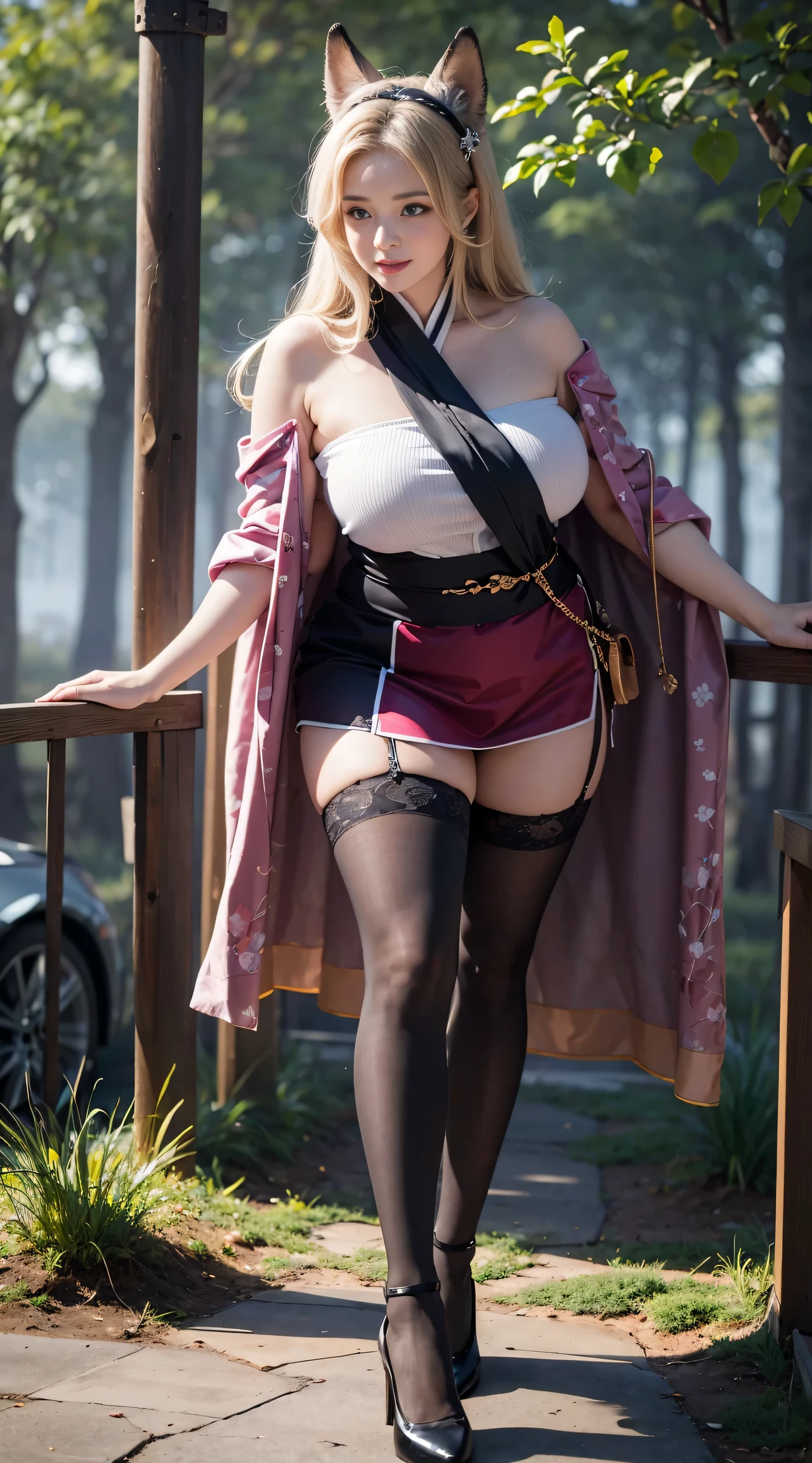 独奏,1 Orcs, Super tall,The temperament of a queen,tmasterpiece,best qualityer,Hyper-detailing,Full body illustration,Fine and detailed eyes and detailed face) garments:There are animal ears,Mature female orcs,cruel grin,There are clothes on the upper body,Wrap the whole body,The lower body is wearing animal skin shorts,Pantyhose, Show stockings,allure:Tall,Plump body,Wide buttock,Large,Strong,There are muscles,Very high,Go ahead,(big assa:1.3),(thick thight:1.3),Taller than a tree,Clouduilding