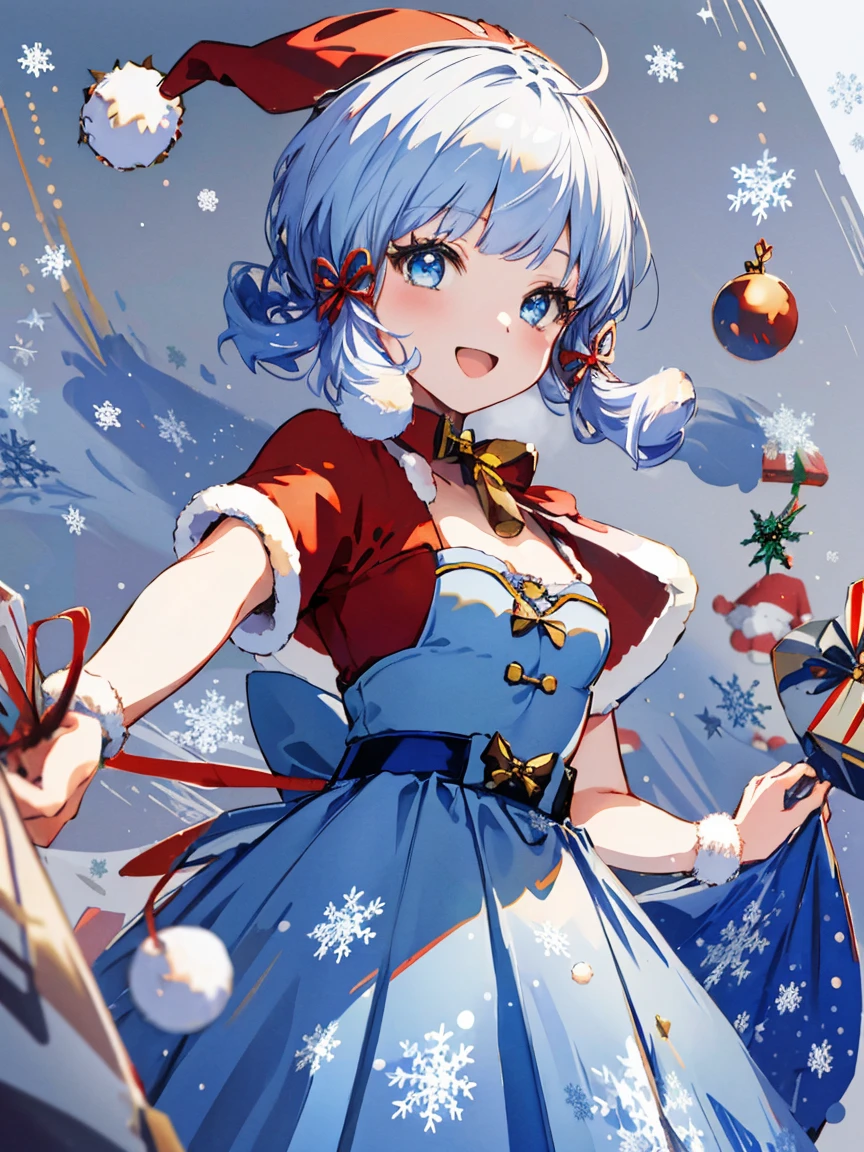 ​masterpiece、hightquality、8K、 1girl in, 独奏, (((anime styled)))、(((2D)))、A smile、Open your mouth、(a closeup)、(((Santa Cosplay))))、(((Christmas)))