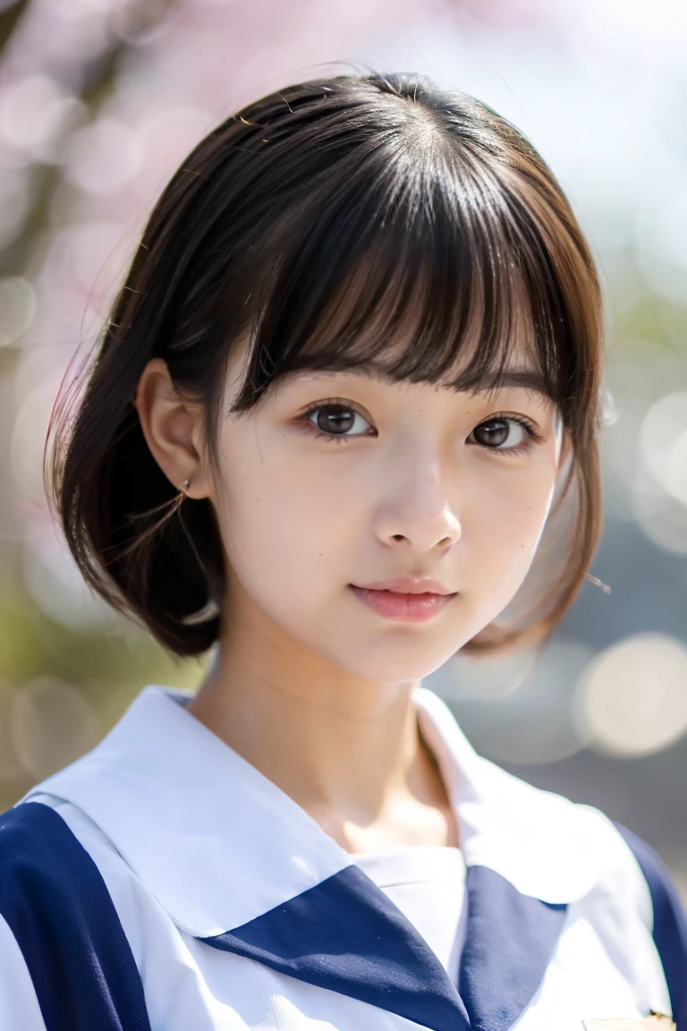 a beauty girl、、Japan sailor suit、short braid、pupils、