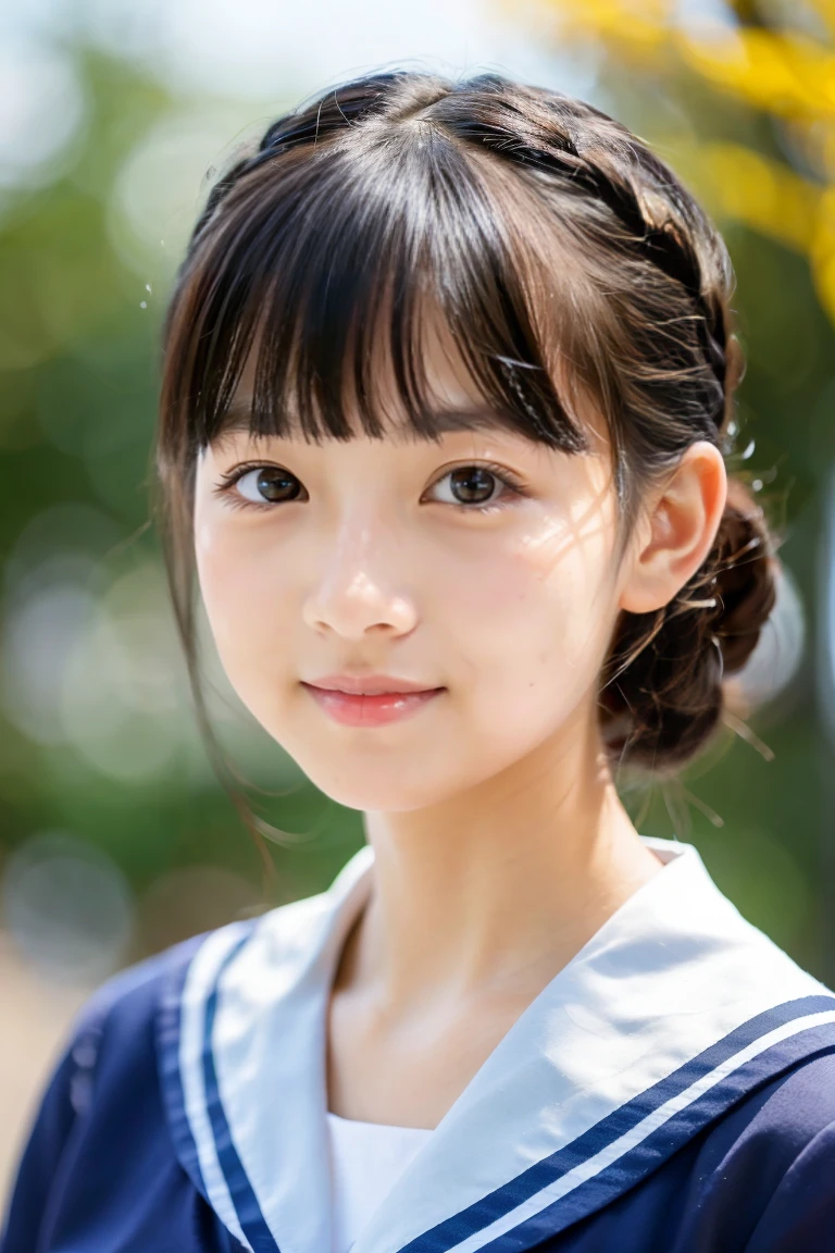 a beauty girl、sixteen years old、Japan sailor suit、short braid、pupils、
